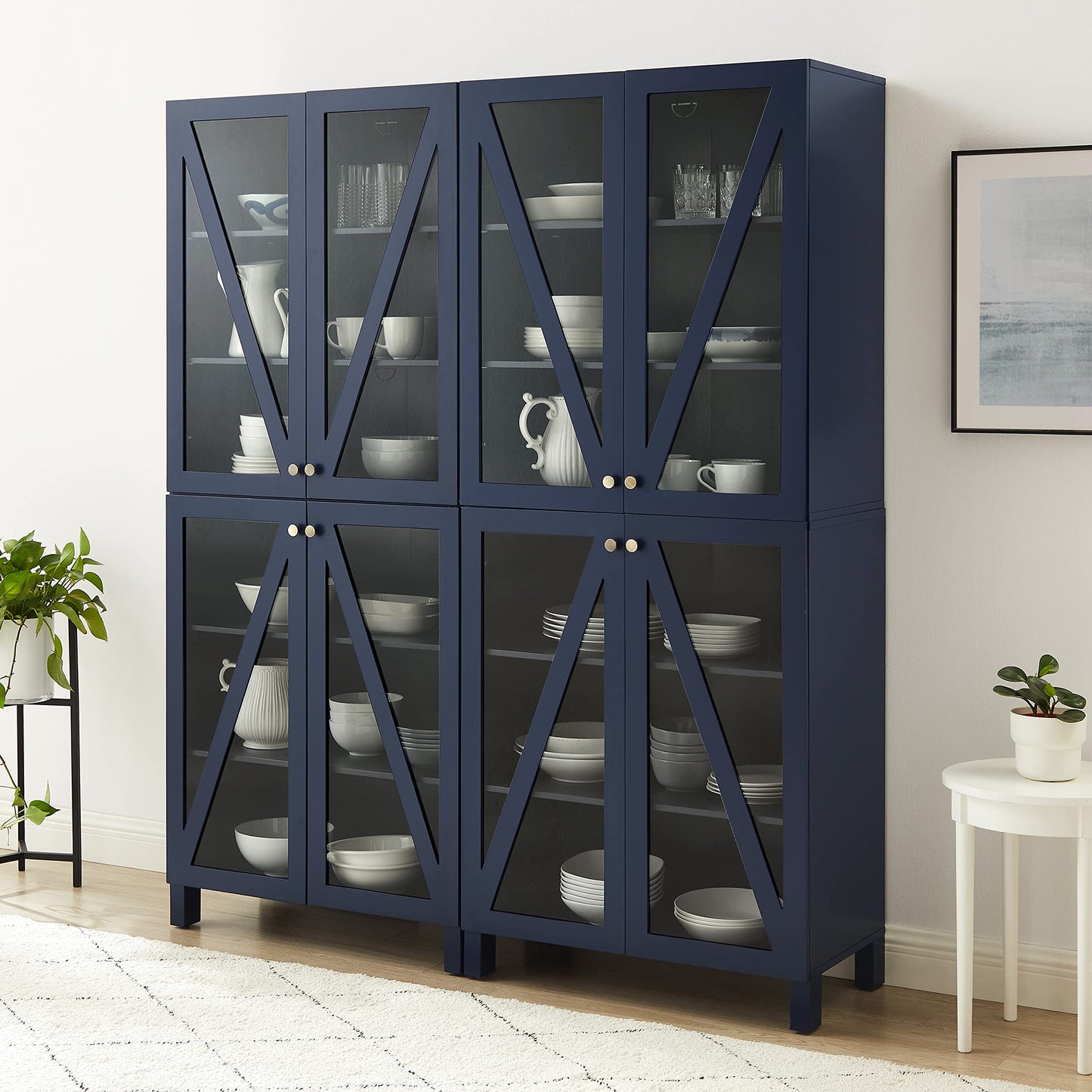 Crosley Furniture Cassai 2-Piece Pantry Storage Cabinet Set with Shelves, Kitchen, Dining, or Laundry Room, Navy
