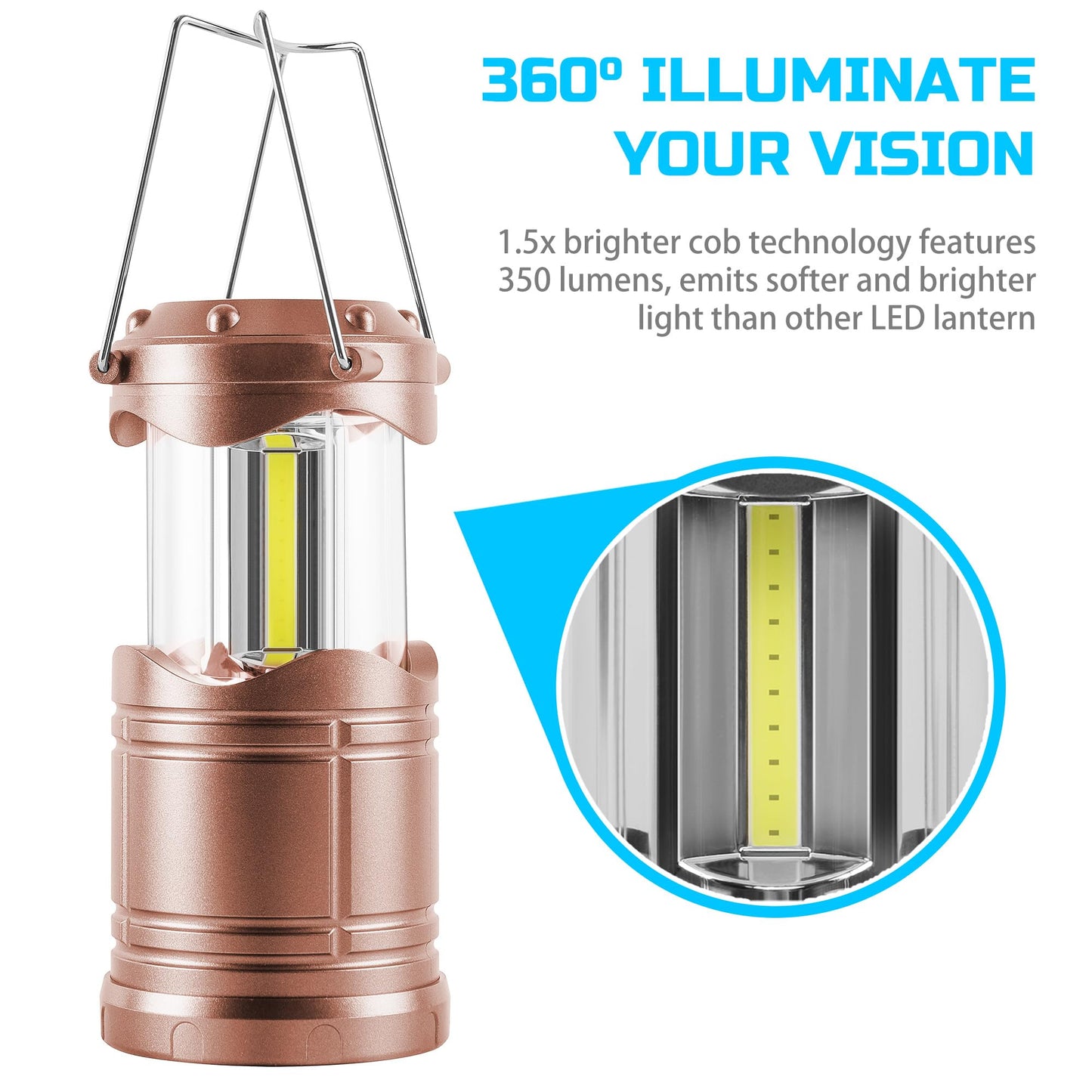 Lichamp LED Camping Lantern, Battery Powered, Portable Collapsible Light, Rose Gold, Model CLS-B004RG, 4 Pack