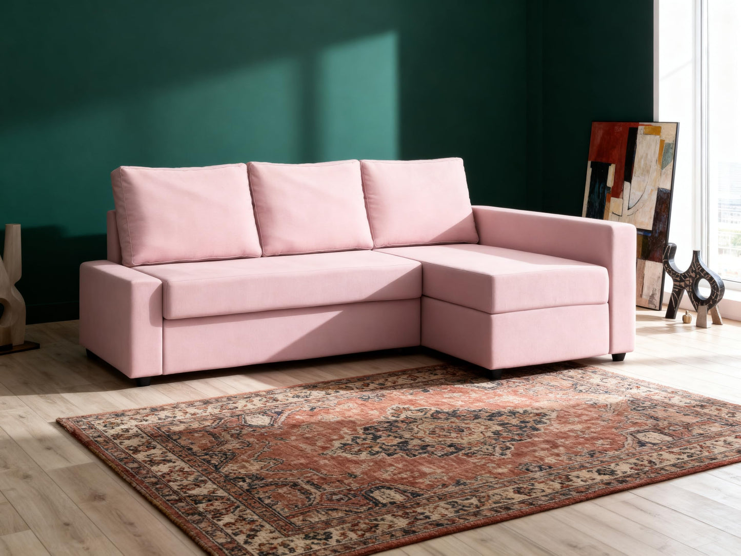 MASTERS OF COVERS Snug Fit Friheten Slipcover for The IKEA Friheten with Chaise Corner Cover, Sofa Bed Cover, Sectional Slipcover Replacement (Pink)(Cover Only!Not Sofa!)