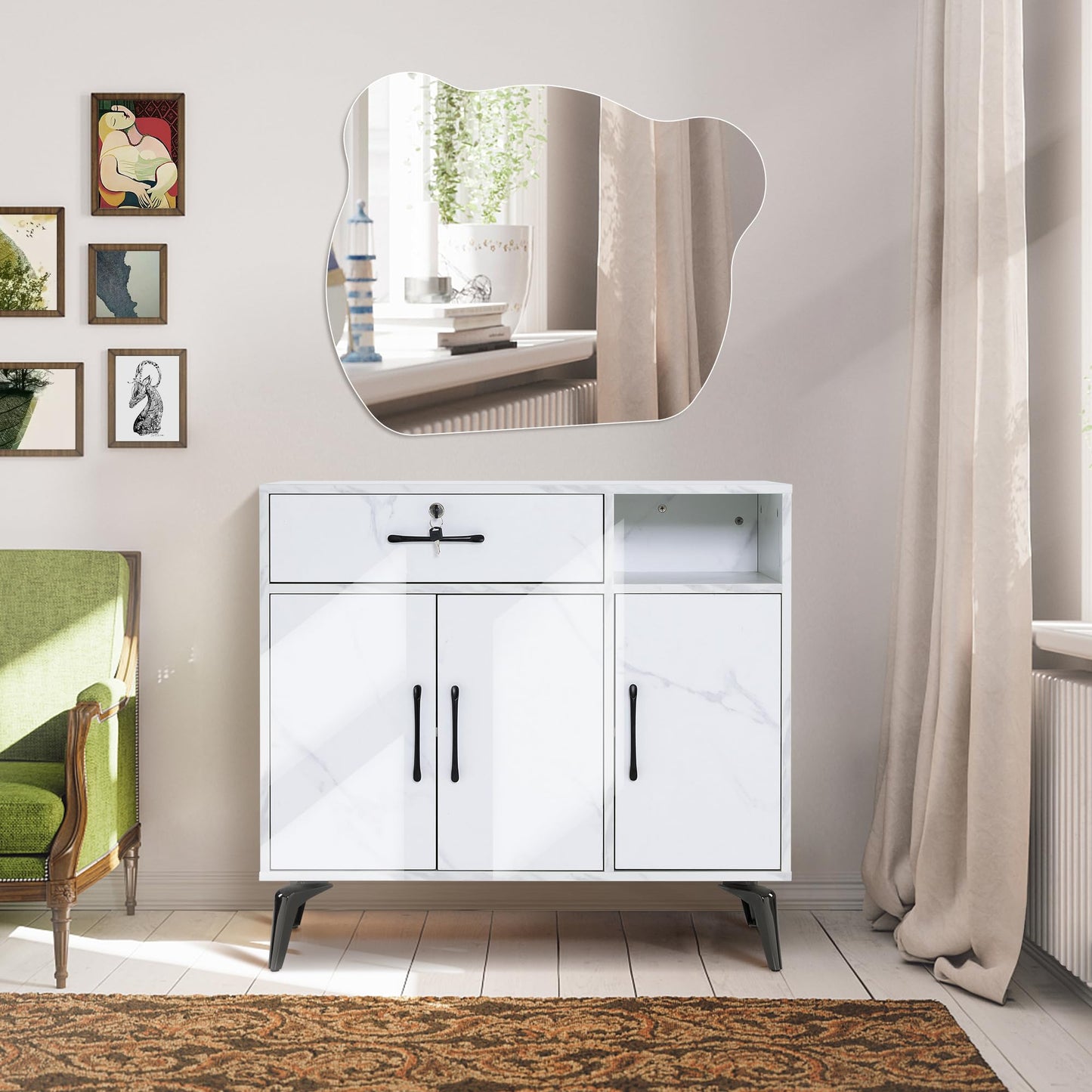 BarberPub Barber Station for Hair Stylist, Beauty Salon Storage Cabinet, Spa Equipment with 4 Legs, Modern Utility Makeup Workstation, Styling Dressing Table 3163 (White)