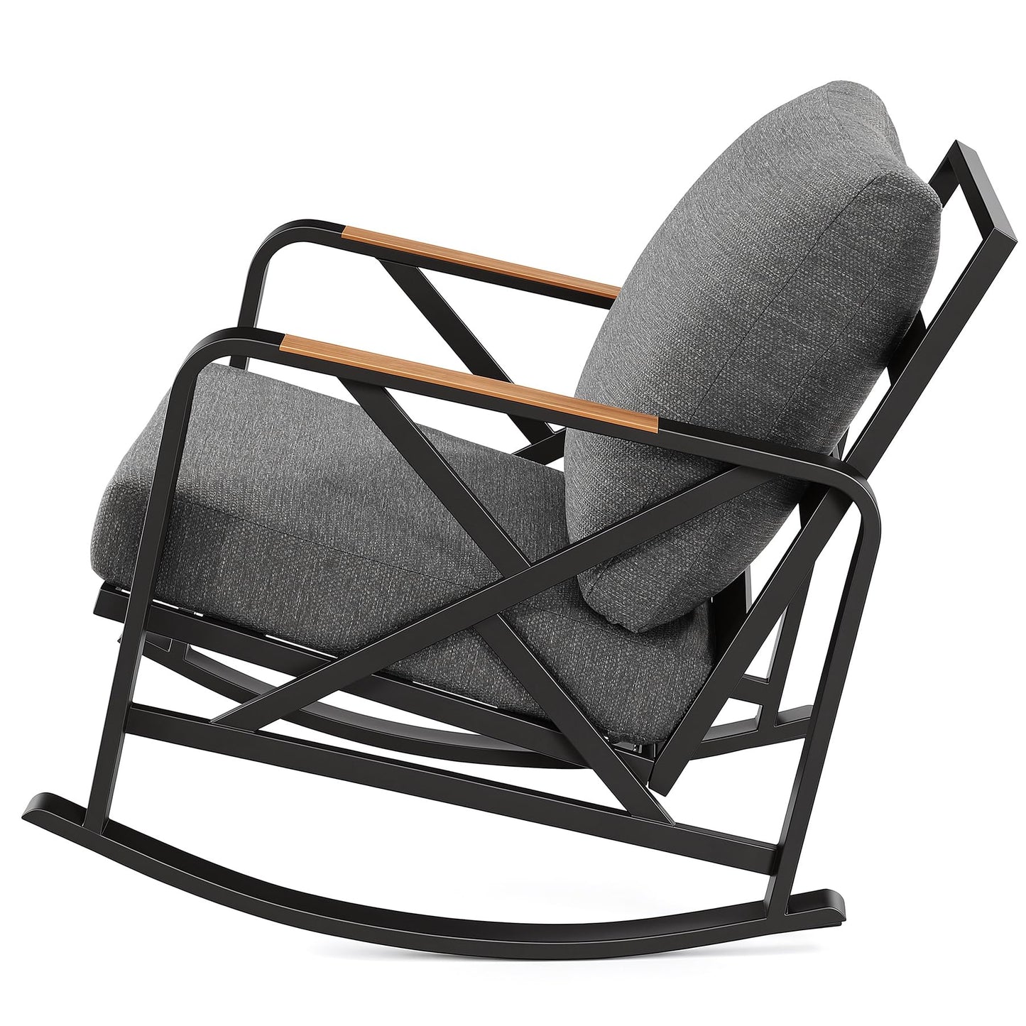 Tribesigns Outdoor Rocking Chair Set, Patio Furniture Sets, Waterproof Rocking Chair with Thick Cushion, Metal Rocker for Balcony (Grey, 3PCS Rocking Bistro Set)