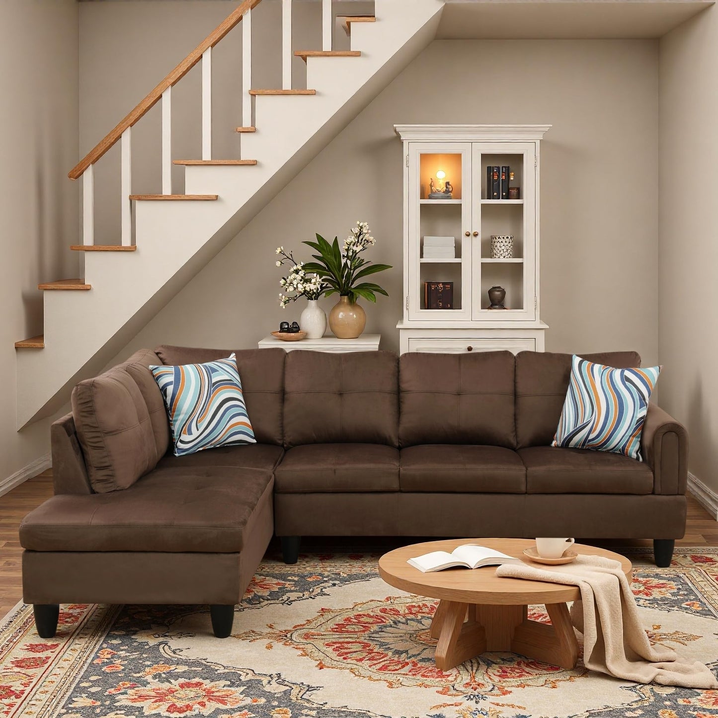 Trygoal L-Shaped Sectional Sofa, Modern 4-Seat Couch with Left Facing Chaise, Sectional Couch for Living Room, Apartment, Office, Chocolate
