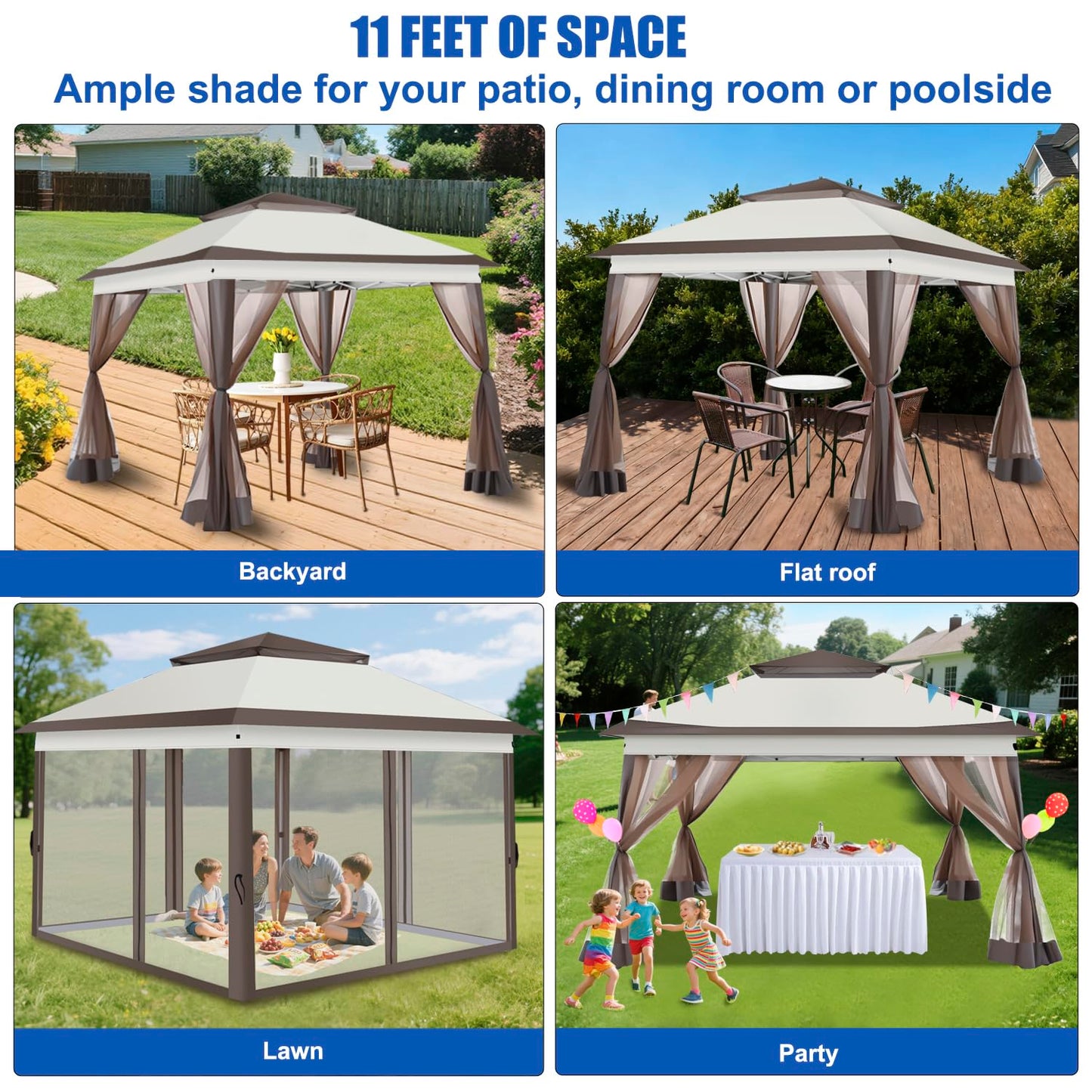 Yesker 10x10 Pop Up Canopy Tent w Mesh Netting Sidewall Vented Top - Heavy Duty Outdoor Canopy, Easy Setup Shelter Gazebo Waterproof 10x10 Popup Tnets for Patio Backyard Parties & Events, Khaki Brown