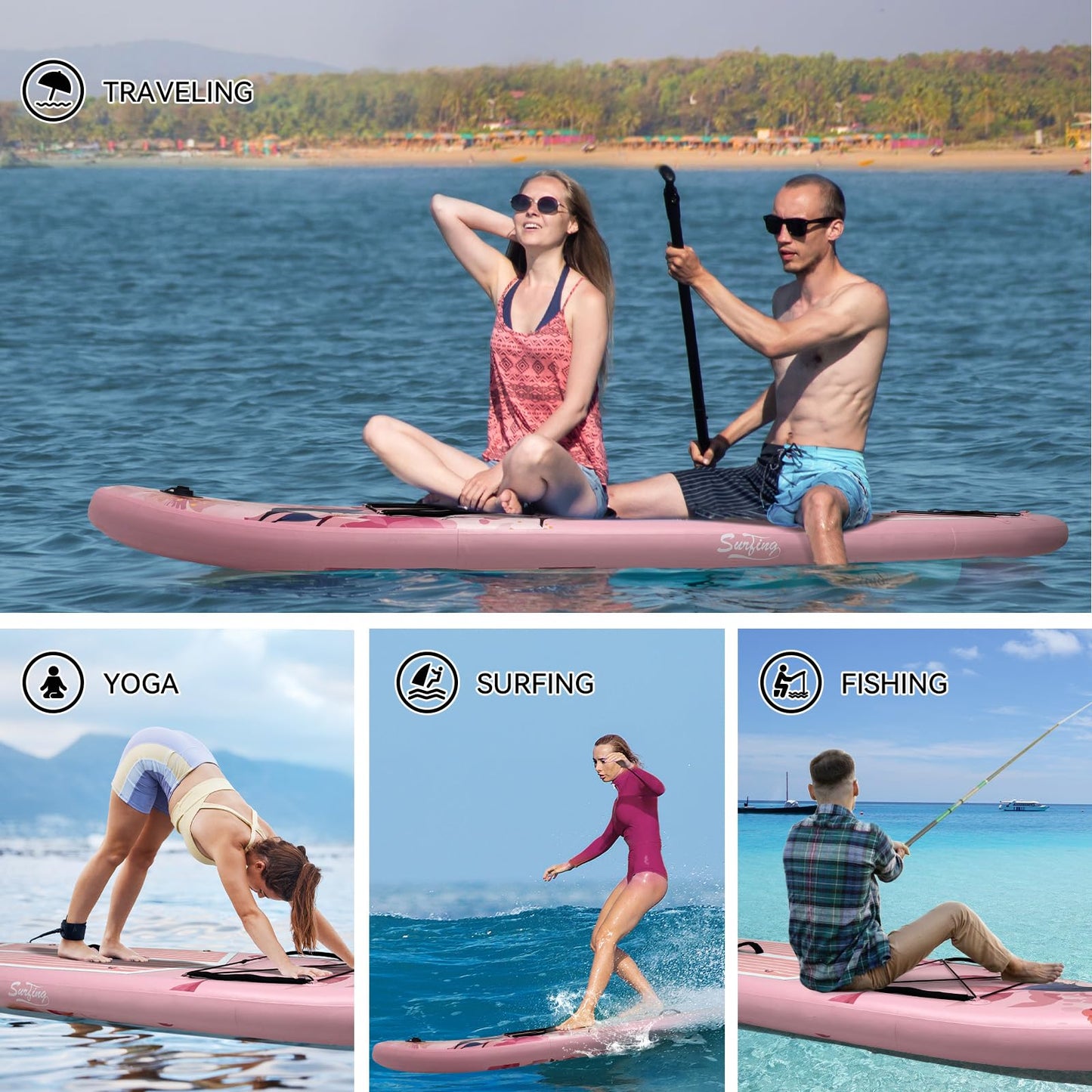 YUSING Inflatable Paddle Board with Seat, 11' x 33'' x 6" SUP, Extra Wide Paddle Boards for Adults, Non-Slip Deck Stand Up Paddle Board with Kayak and SUP Accessories, 3 Removable Fins (Pink Flower)