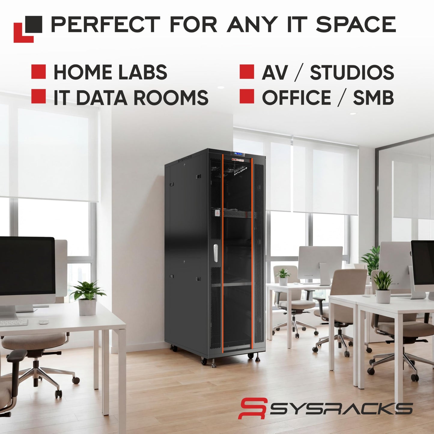 Sysracks 27U Server Rack Cabinet, 39" Deep, Glass Door, 19-Inch
