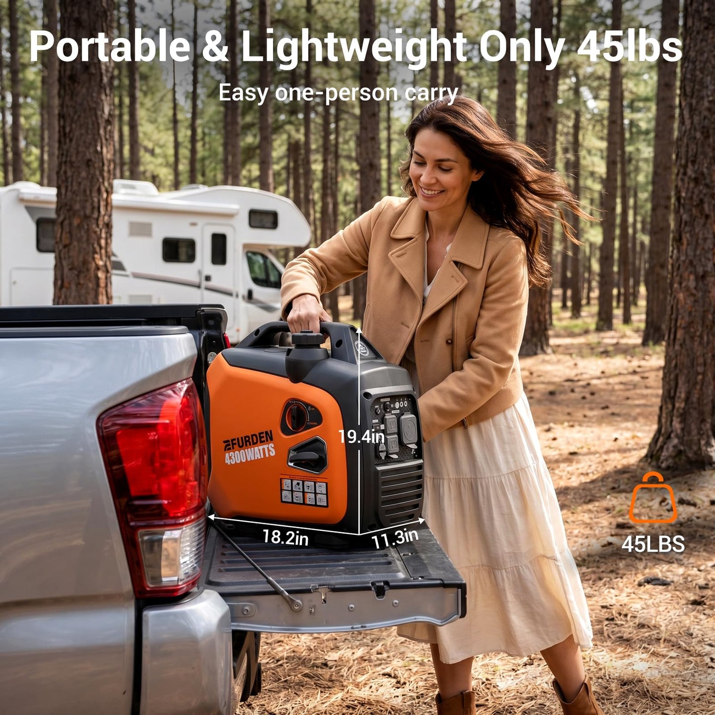 EFURDEN 4300 Watts Portable Inverter Generator, Gas Generator for Outdoor Camping, Home Use, 30A RV Ready, 45 Lbs, EPA Compliant