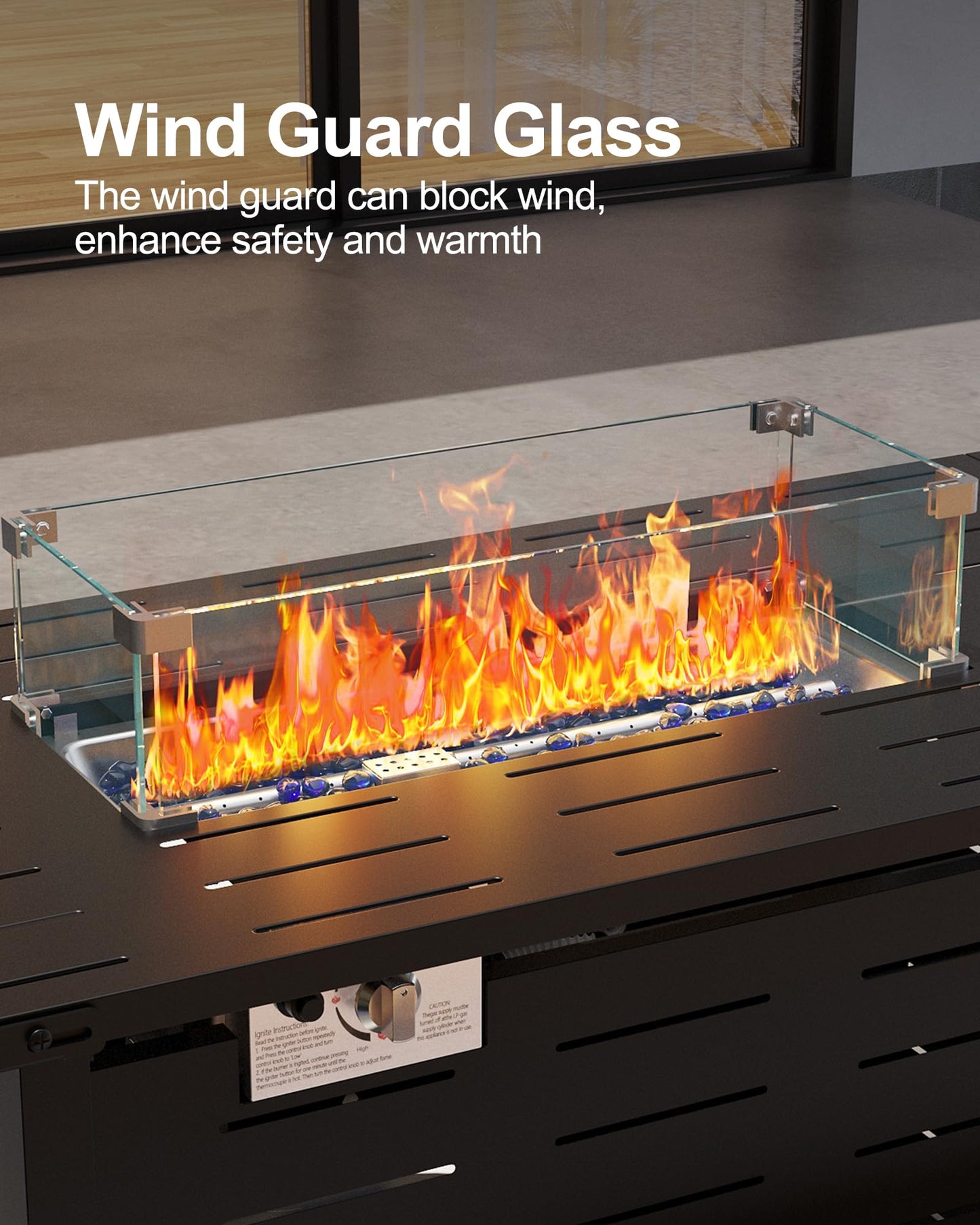 Hipicute 55" Outdoor Propane Fire Pit Table, 48,000 Btu Lp Gas Rectangular Fire Table with Ignition Systems and Lid,Outdoor Firetable with Glass Rocks for Patio Deck Garden Backyard