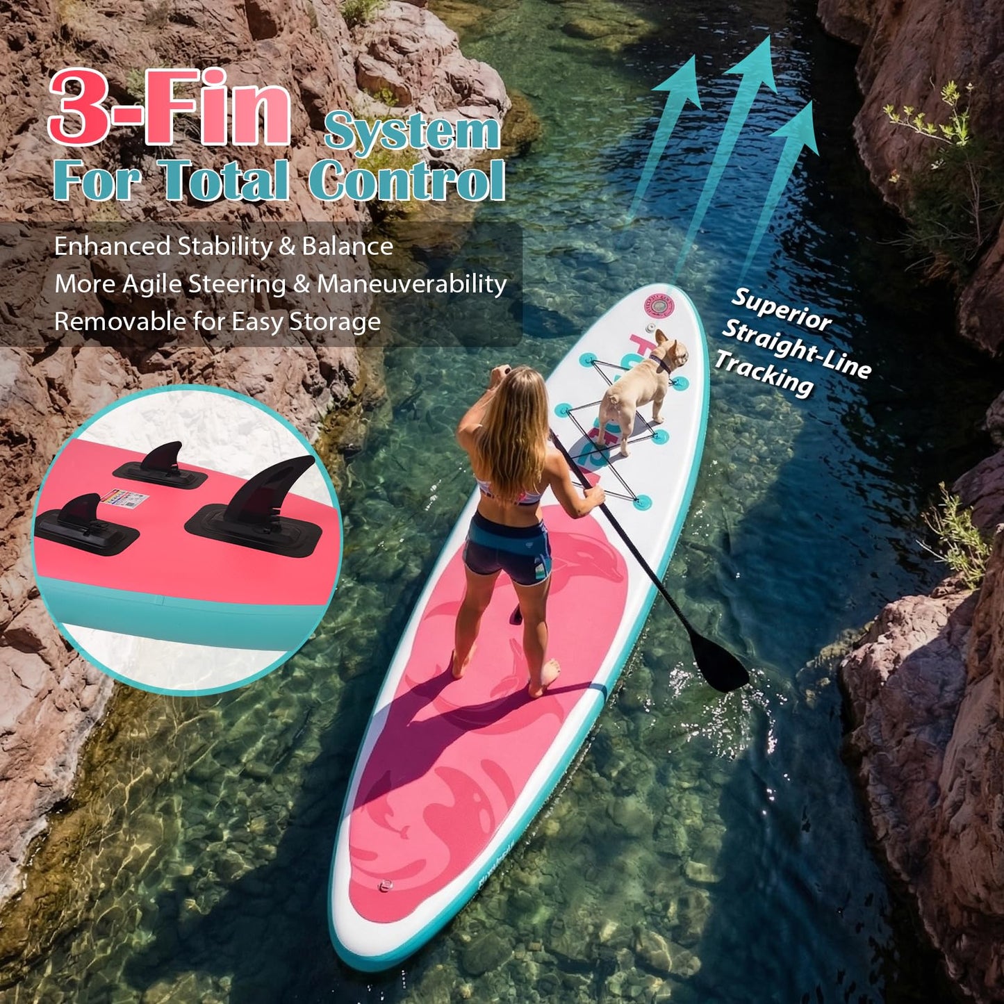 FunWater Inflatable Stand Up Paddle Board 10'6"/11"/11'6" Paddle Board for Adults & Youth, Paddleboards Inflatable with Premium SUP Accessories, Wide Stable, Non-Slip Comfort Deck (White & Pink)