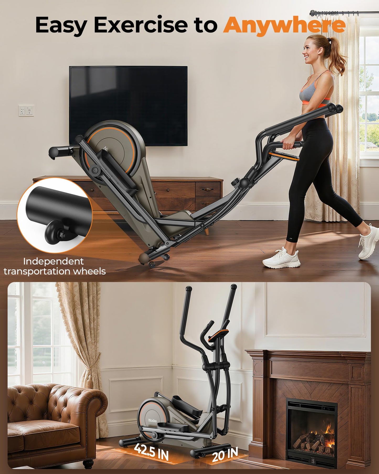 Niceday Elliptical Machine, Elliptical Exercise Machine for Home Use with Hyper-Quiet Magnetic Driving System, 20IN Stride, 16 Resistance Levels, 500LBS Loading Capacity, App Supported