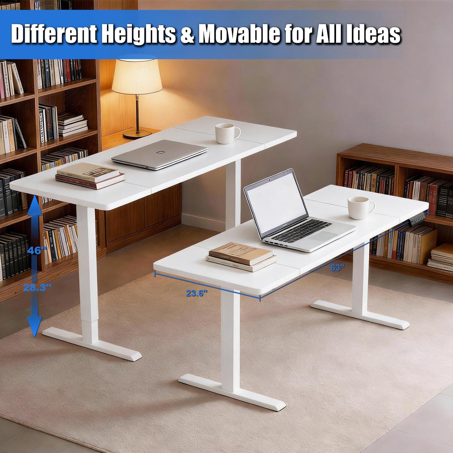 iWkstation Standing Desk with Splice Board Adjustable Height- 63 inch Mobile Stand up Desk with Wheels, Portable Sit Stand Desks Electric with Lockable Casters