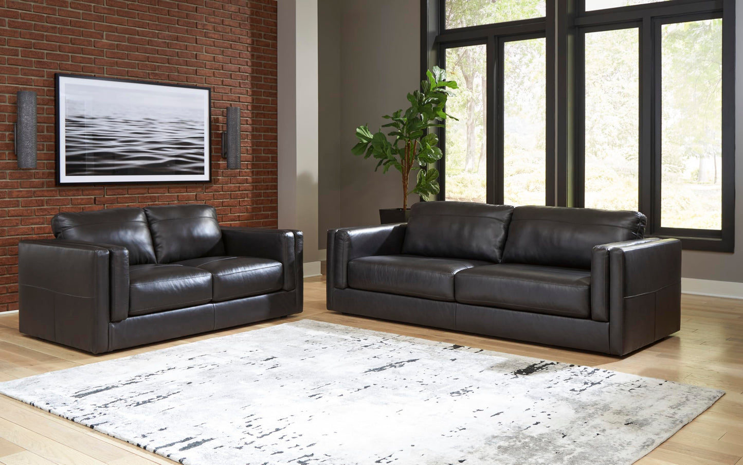Signature Design by Ashley Amiata Modern Leather Match Sofa with Non-skid Legs, Black