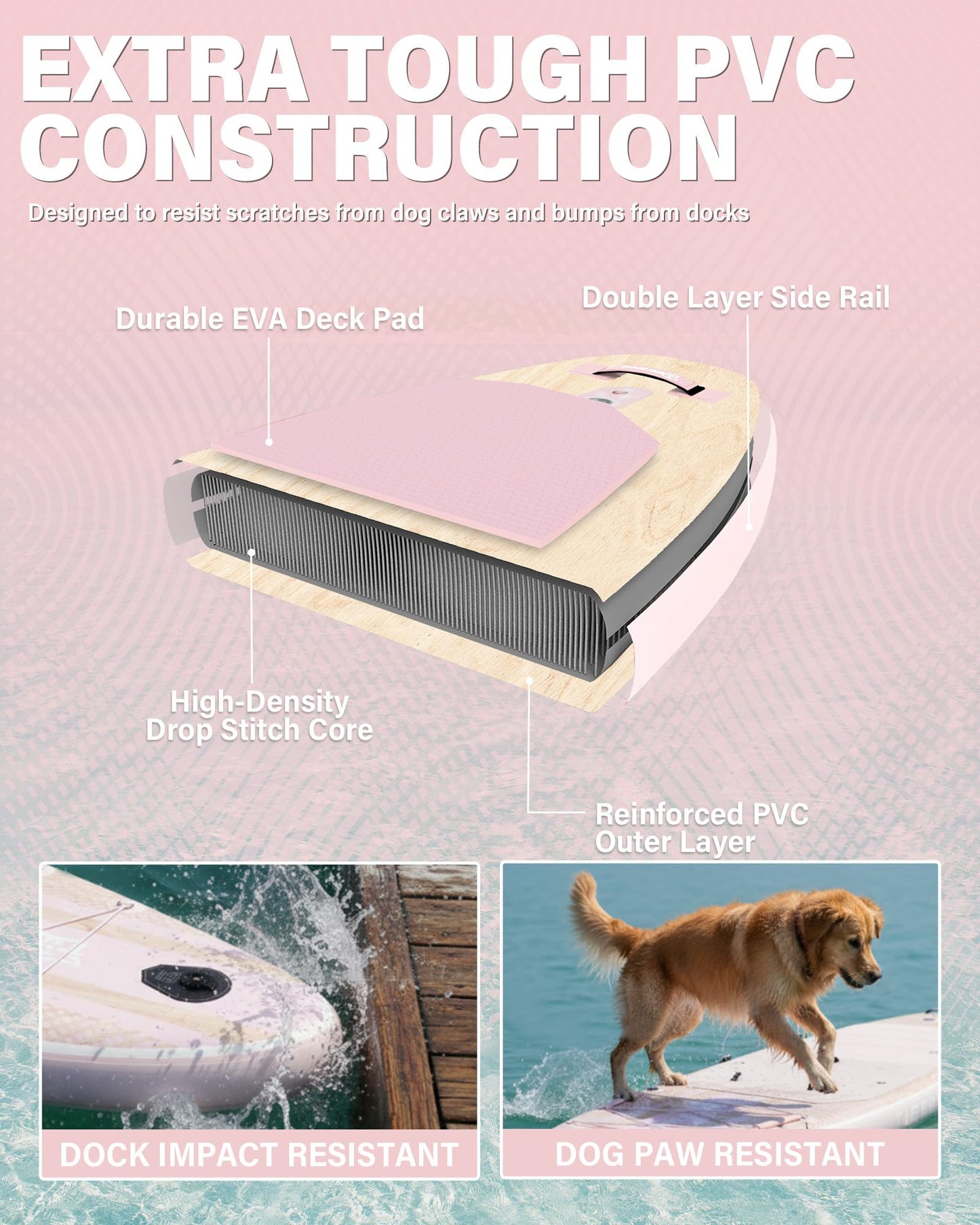 TIGERXBANG Inflatable Stand Up Paddle Board with SUP Board Accessories, Anti-Slip EVA Deck, 11' Paddleboard for Adults & Youth - All Skill Levels, Pink