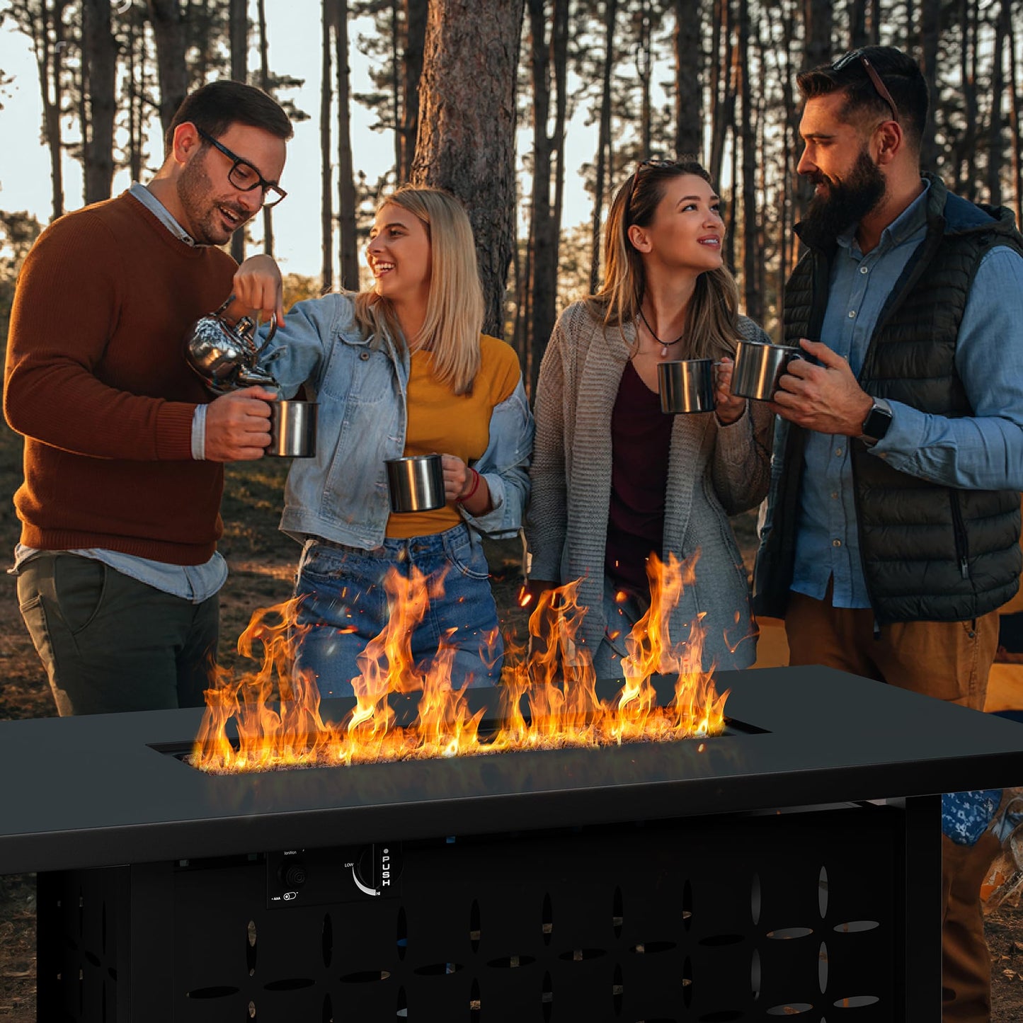 43 Inch Propane Fire Pit Table,50,000 BTU Rectangular Gas FirePits,CSA-Certified Steel 2-in-1 Multi-Use Propane Gas Fire Pit Table with Lid and Lava Rock,for Garden,Yard,Camping,Black