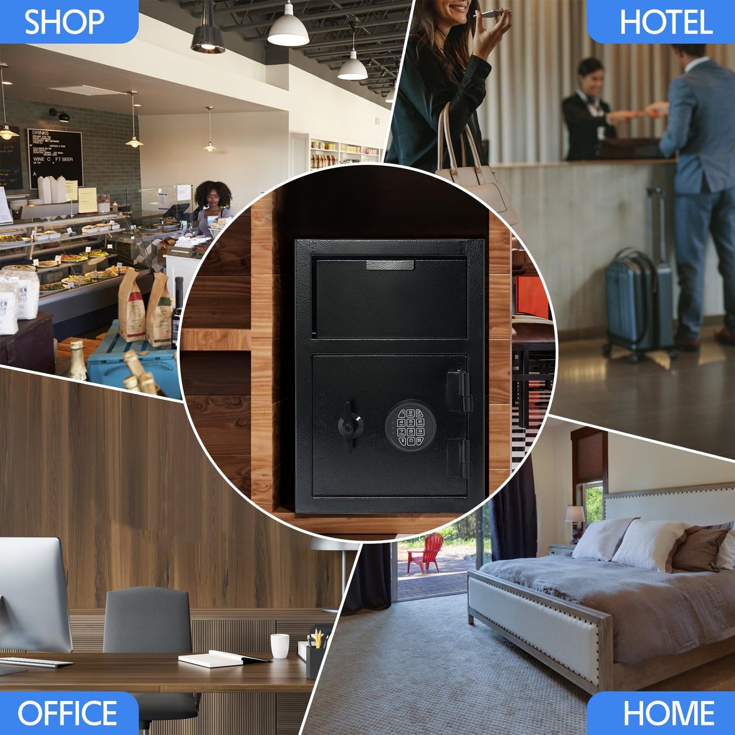 Drop Safe for Business Depository Cash Safes with Drop Slot 2.6 CUB Money Safe Box with Digital Combination and Anti-Fishing for Home Office Hotel Restaurant