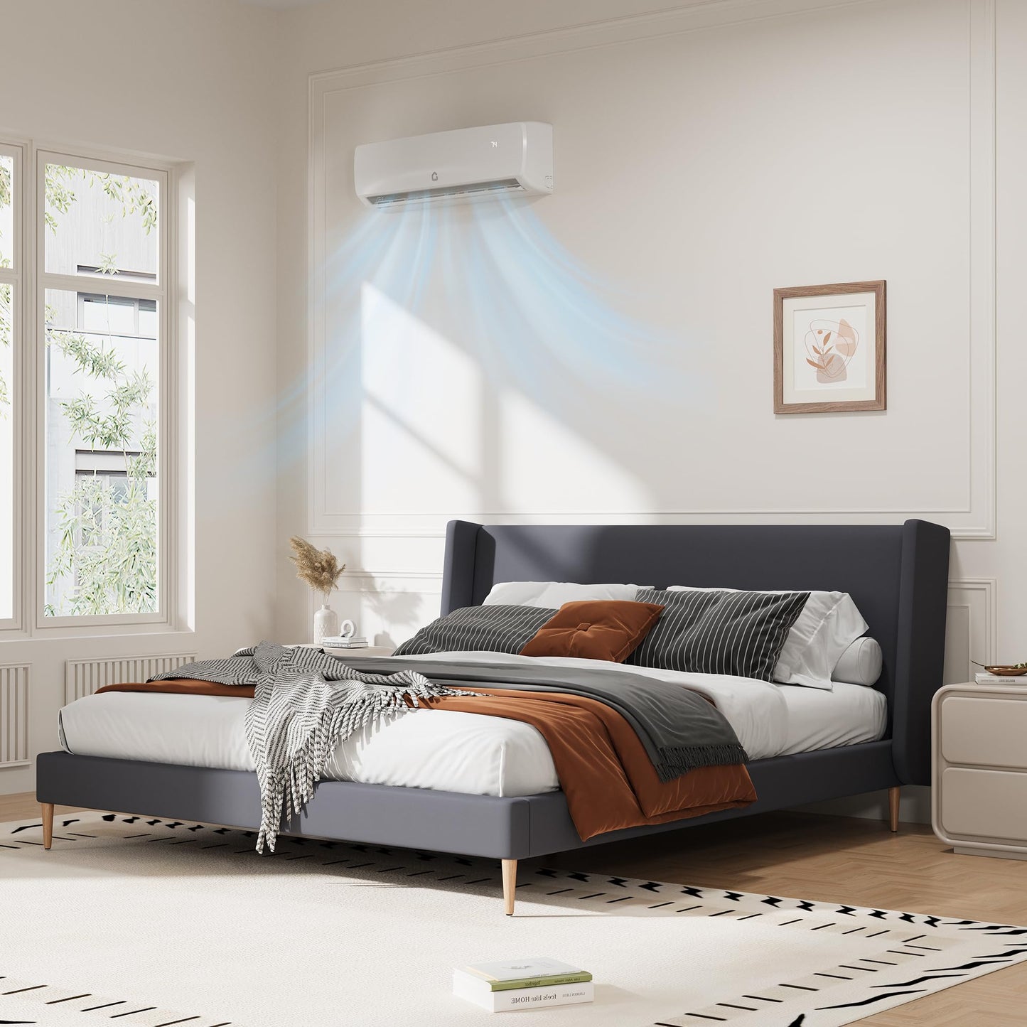 115V Mini Split Air Conditioner 9000 BTU 19 SEER2 Heat Pump, Cools 450 Sq.Ft with Household Plug, 3-in-1 Inverter System for Cooling Heating Dehumidifying, 10ft Line Set for Standard Wall Outlet