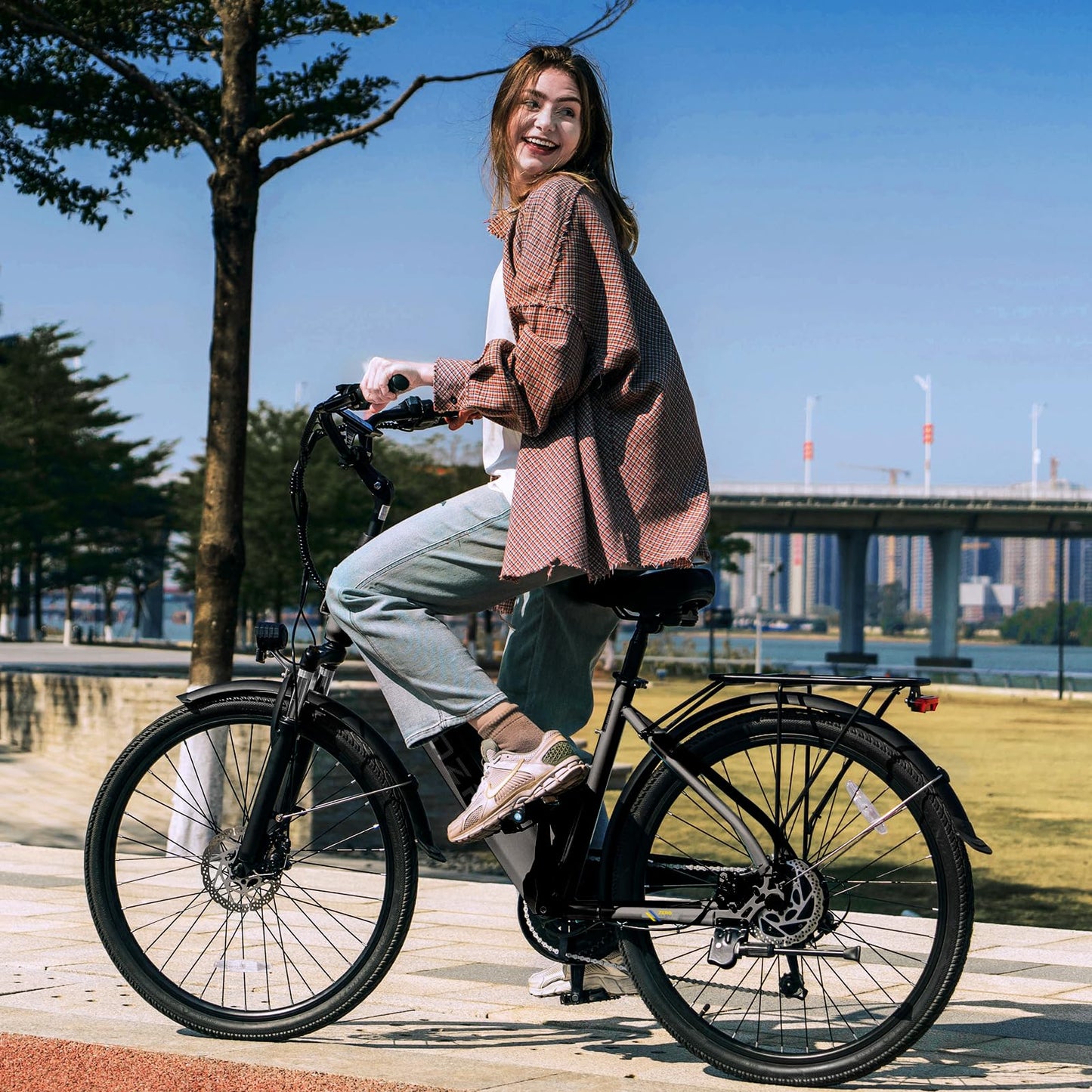 ZDZA Electric Bike for Adults, 1000W Peak Motor, 60 Miles 22Mph Electric Bike, 26" Commuter E Bikes with 48V 10.4Ah Removable Battery, Step-Thru Ebike, Adjustable Stem, 7-Speed & Front Suspension