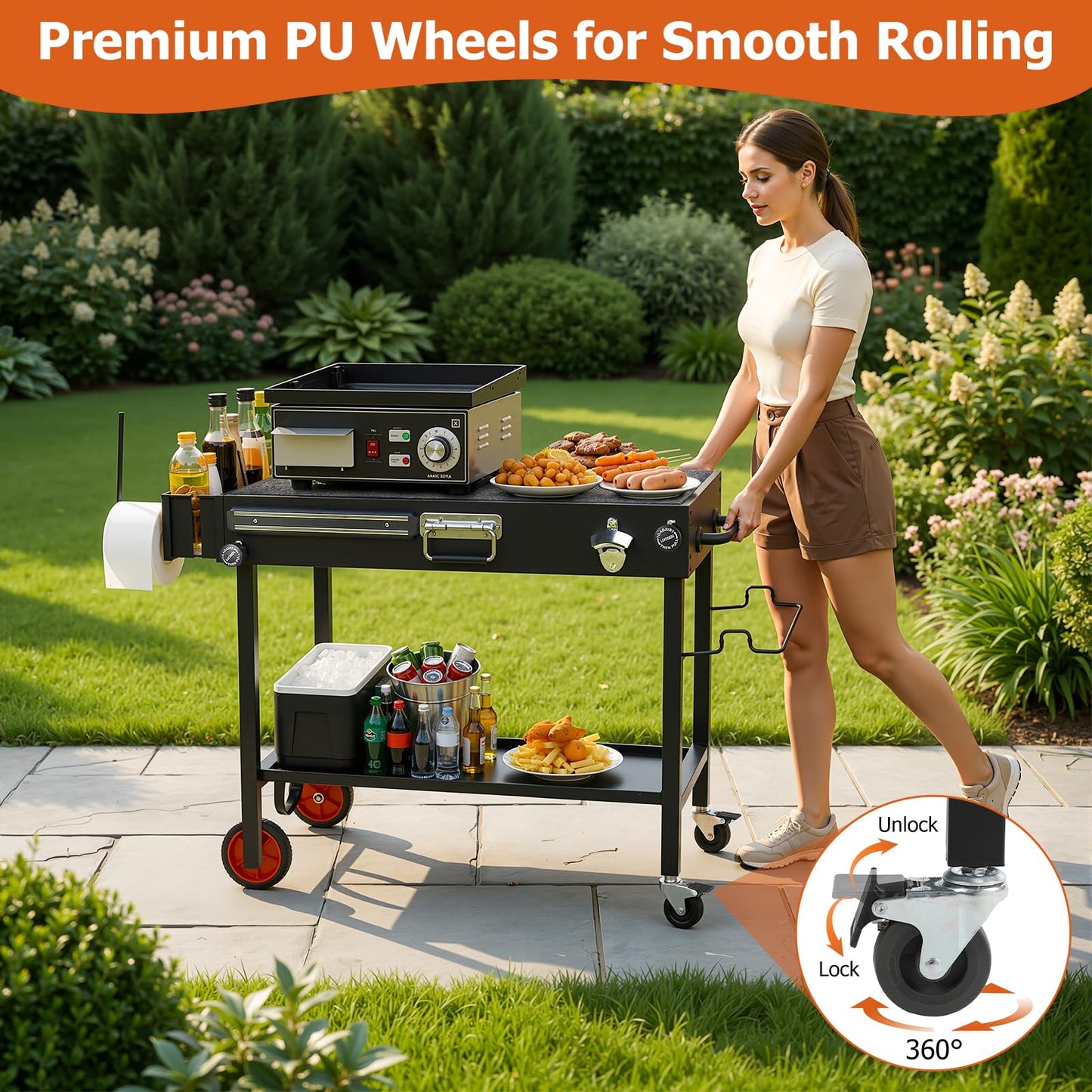 Grill Table for Blackstone Griddle - Fit 17”/22” Tabletop Grills Portable Grill Cart with Wheels for Ninja, Foldable Griddle Stand for Outdoor Camping, Backyard, Tailgating
