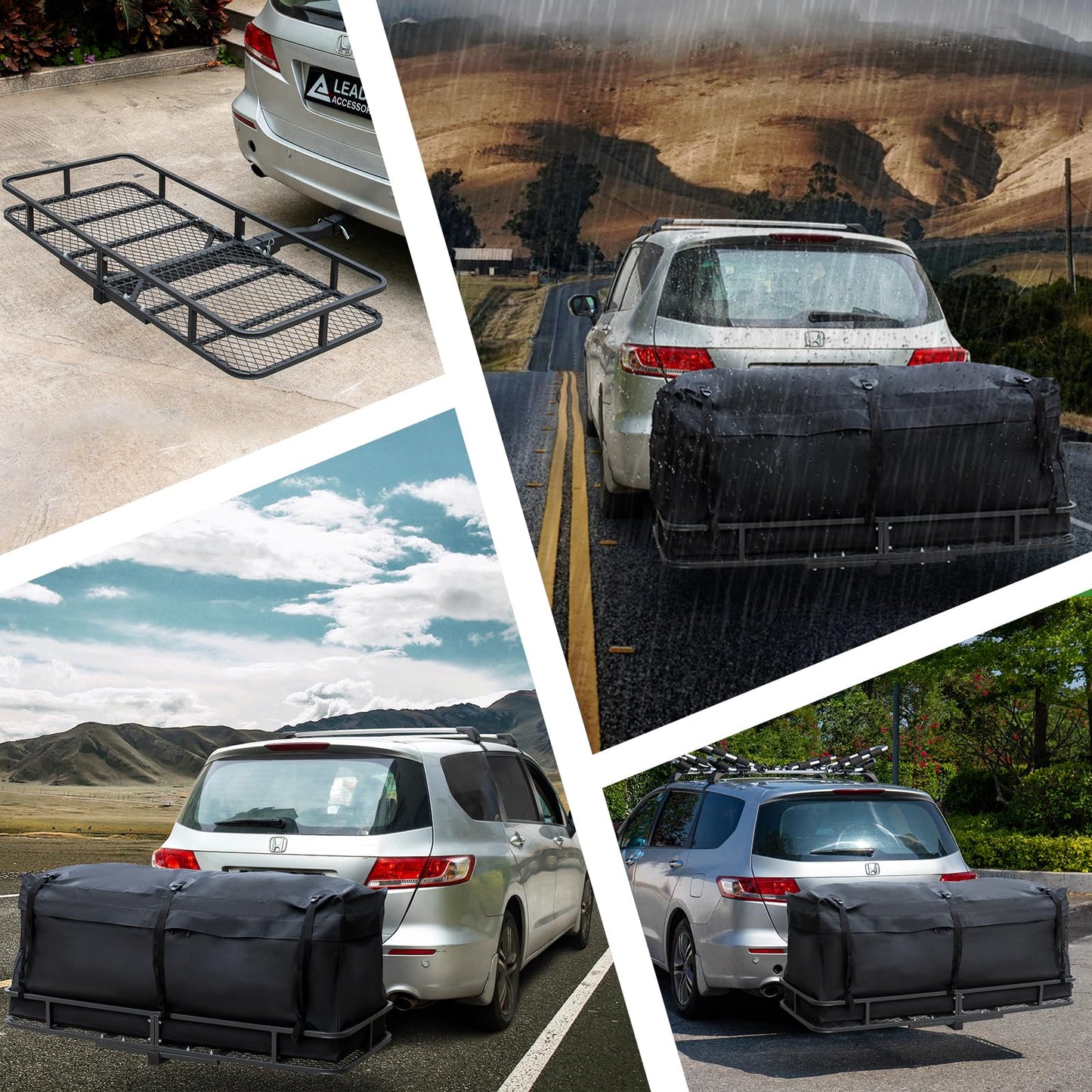 Leader Accessories Folding Hitch Cargo Carrier Rack with Bag 60"x24"x6"
