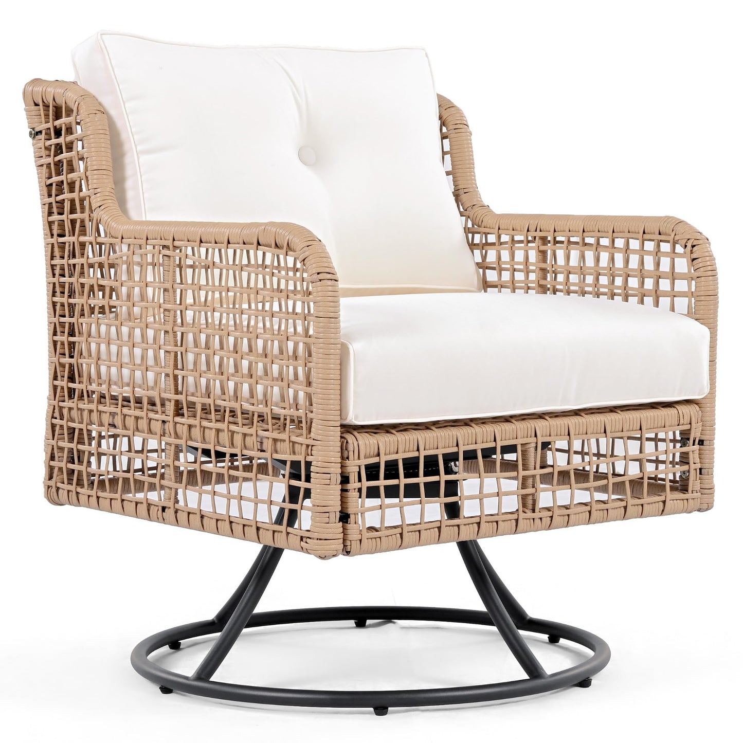 Merax 4 Pieces Patio Furniture Set for 5-Person, 2 Swivel Chairs + 3 Seater Couch Sofa + Rectangle Coffee Table, Sectional Rattan Wicker Outdoor Conversation Set for Poolside Backyard Deck, Beige