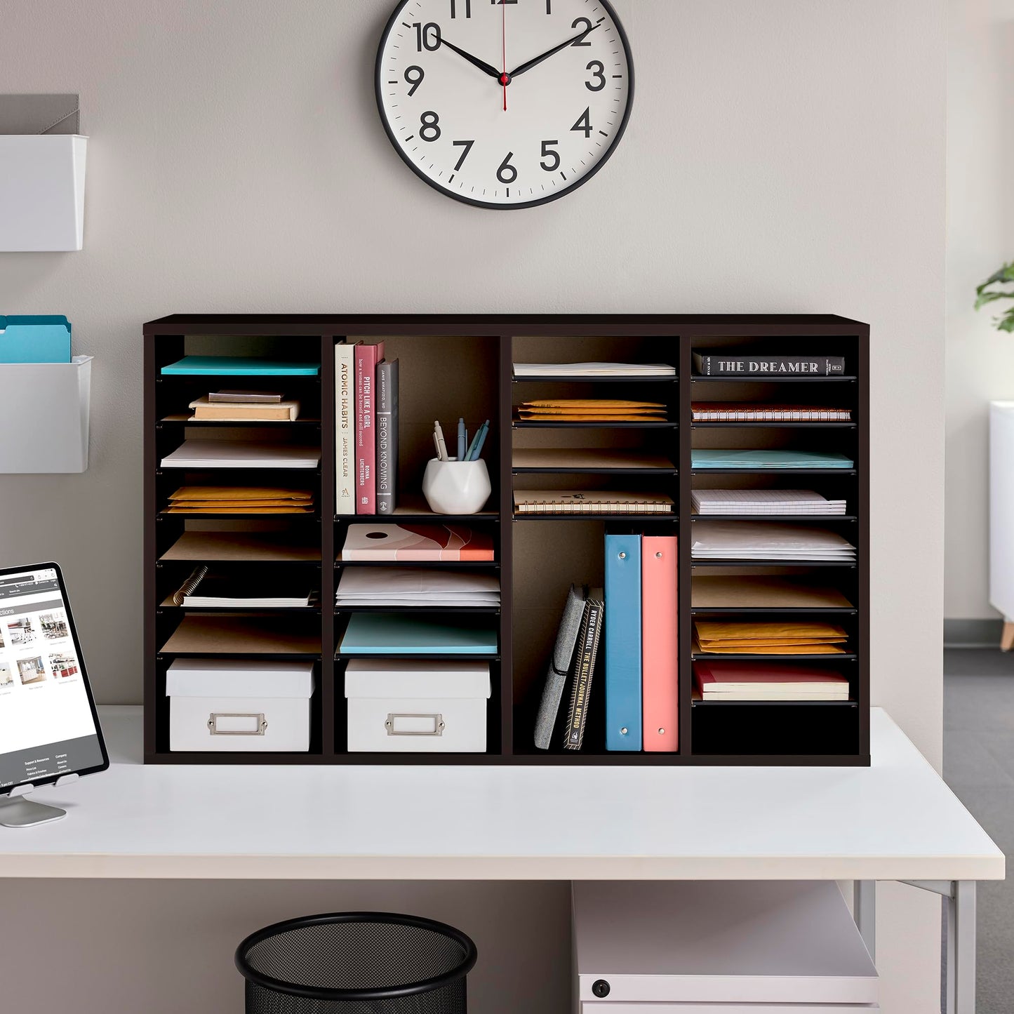 Safco Wooden Paper and Mail Organizer for Home Office and Classroom, Adjustable Shelves and Stackable