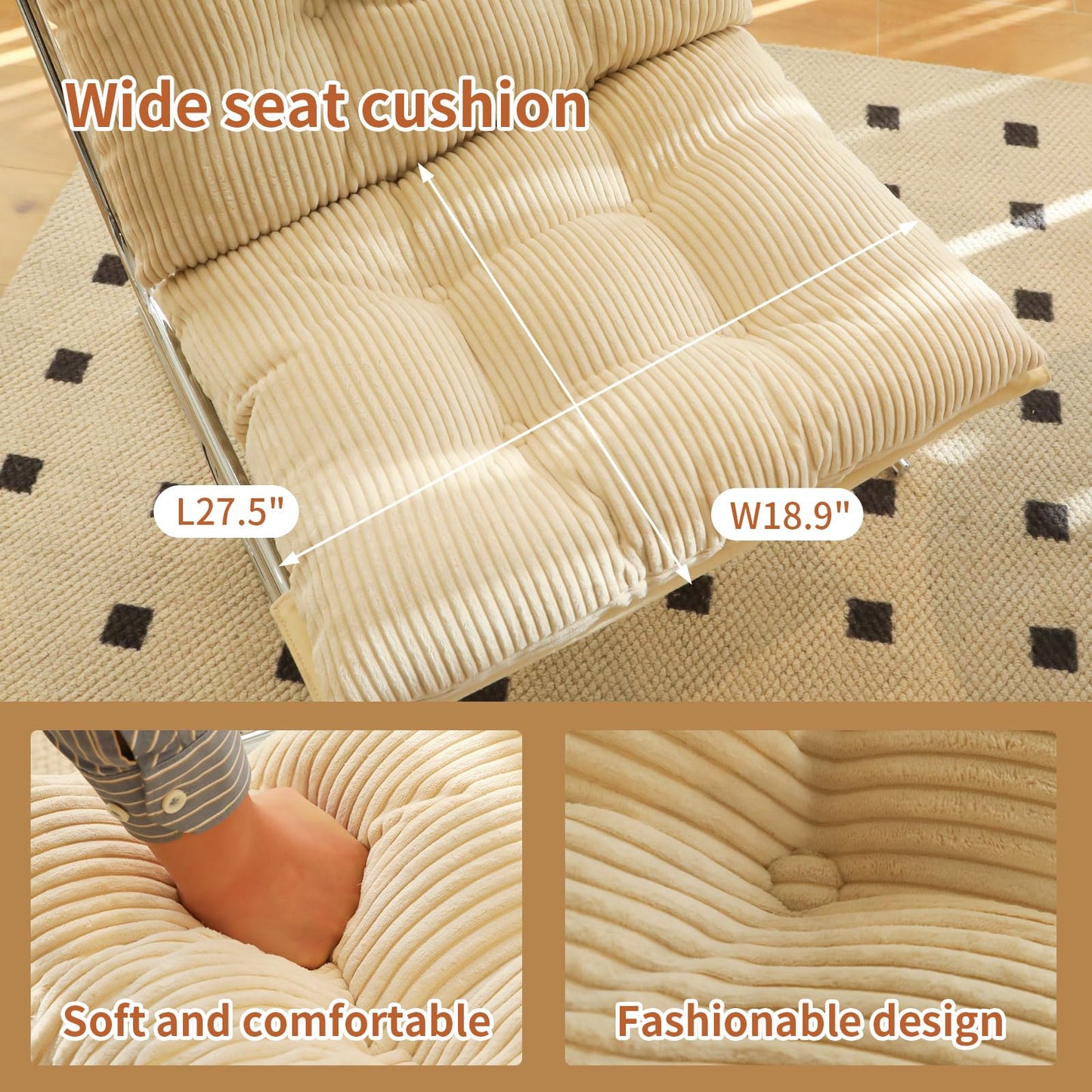 Modern Accent Chair Upholstered Lounge Chair with Chrome Metal Frame Oversized Comfy Armchair for Living Room Bedroom Home Office Reading Nook Wide Seat Sofa Chairs with Cushion Support, Cream