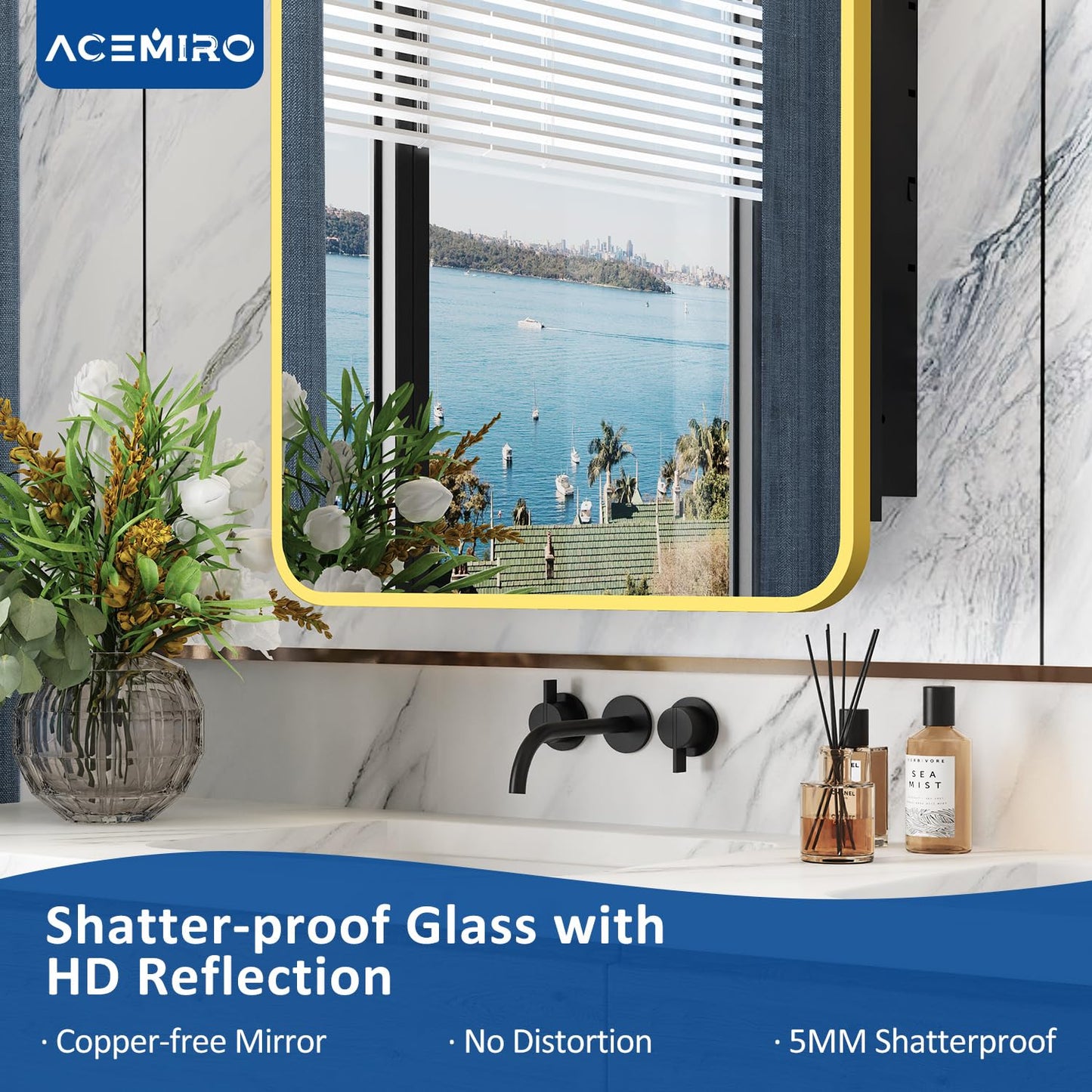 ACEMIRO 20x28 Inch Gold Recessed Medicine Cabinet with Mirror Metal Framed Surface Wall Mounted Bathroom Medicine Cabinet Mirror with Storage