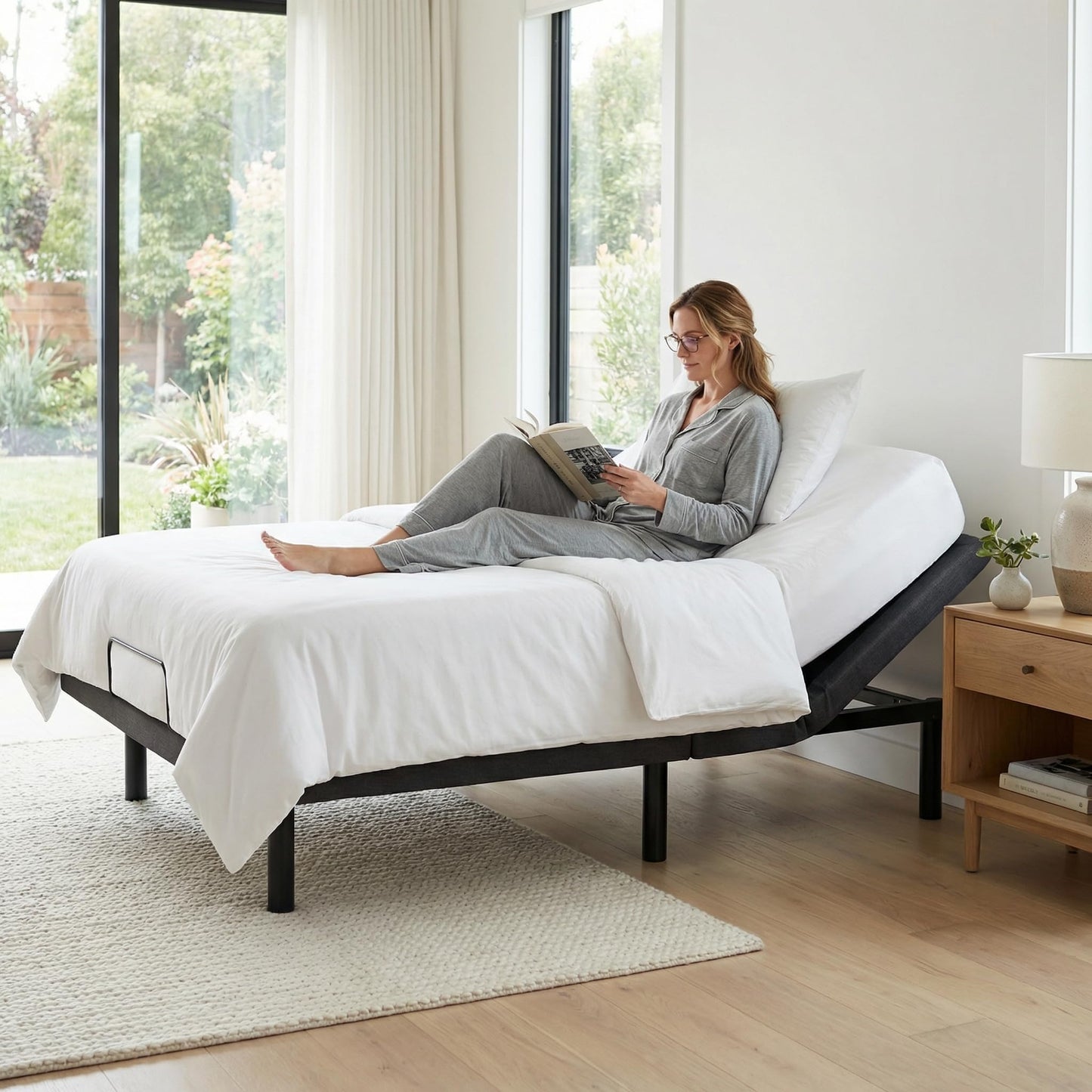 GM Ultra Queen Adjustable Bed Frame with Massage, Electric Bed Base with Head & Foot Incline, Wireless Remote, USB-A & USB-C Ports, LED Under-Bed Night Light, Height Adjustable Legs, Easy Assembly