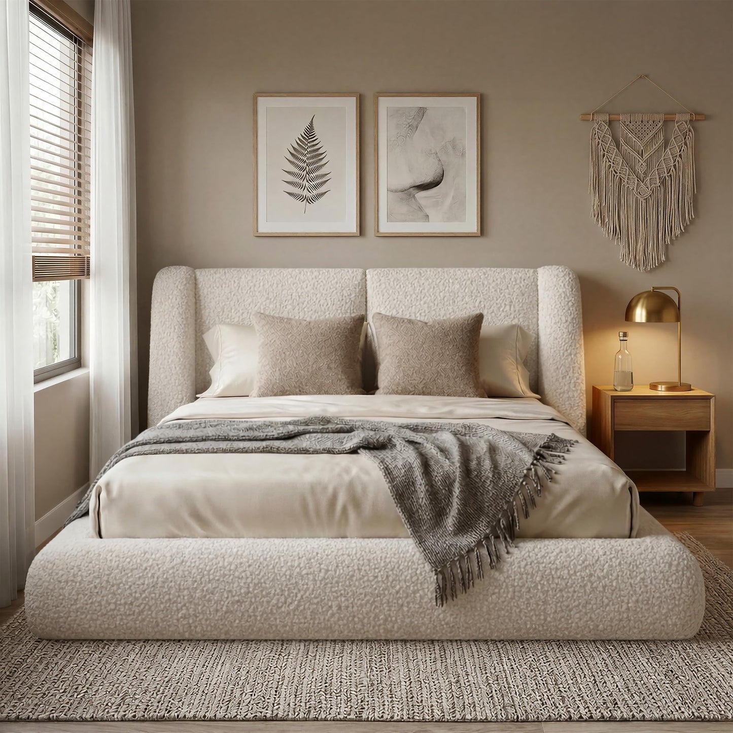 Homkdom Cloud Bed Frame Queen Size with 5" Headboard Protection