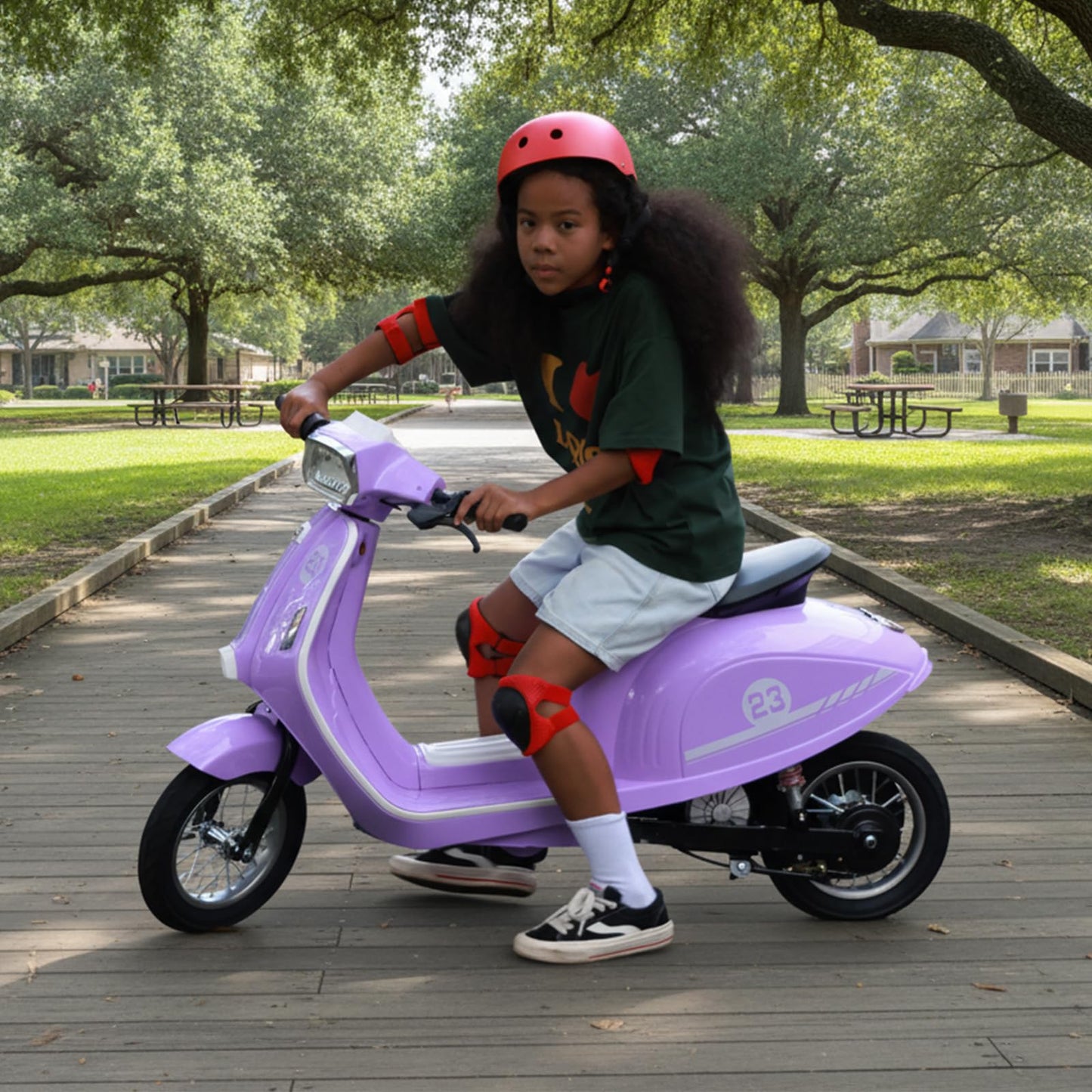 24V Kids Motorcycle, Electric Motorcycle Bike for Kids with 350W Motor, 3 Speed, 14.3MPH, Electric Scooter Moped w/Music, Story, LED Lights, 143lbs Max Load, Ride On Toy for Ages 8+, Purple