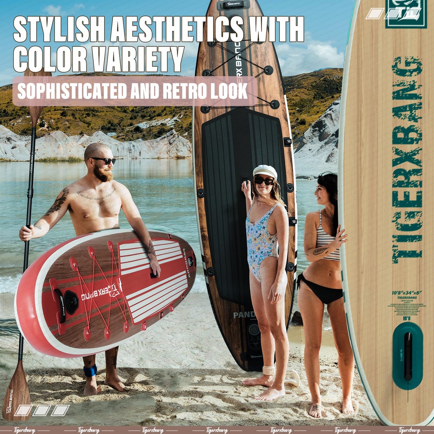 TIGERXBANG Paddle Board, 10.8' Stand Up Paddle Board with Premium Complete Inflatable SUP Accessories, Extra Wide Paddleboards for Adults & Youth-Pandora Collection Chili Red