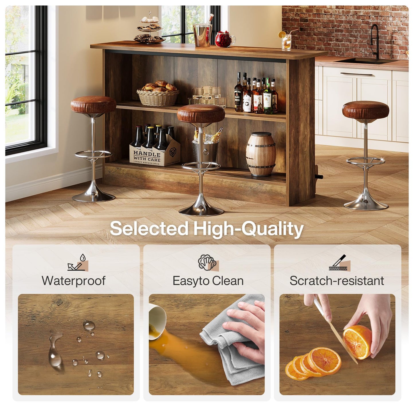 Tribesigns 63-Inch Bar Table, 2-Tier Bar Cabinet Height Pub Table with Footrest, Modern Coffee Cabinet for Home Kitchen, Large Home Unit Liquor Furniture, Bistro, Dining Room, Living Room (1, Brown)