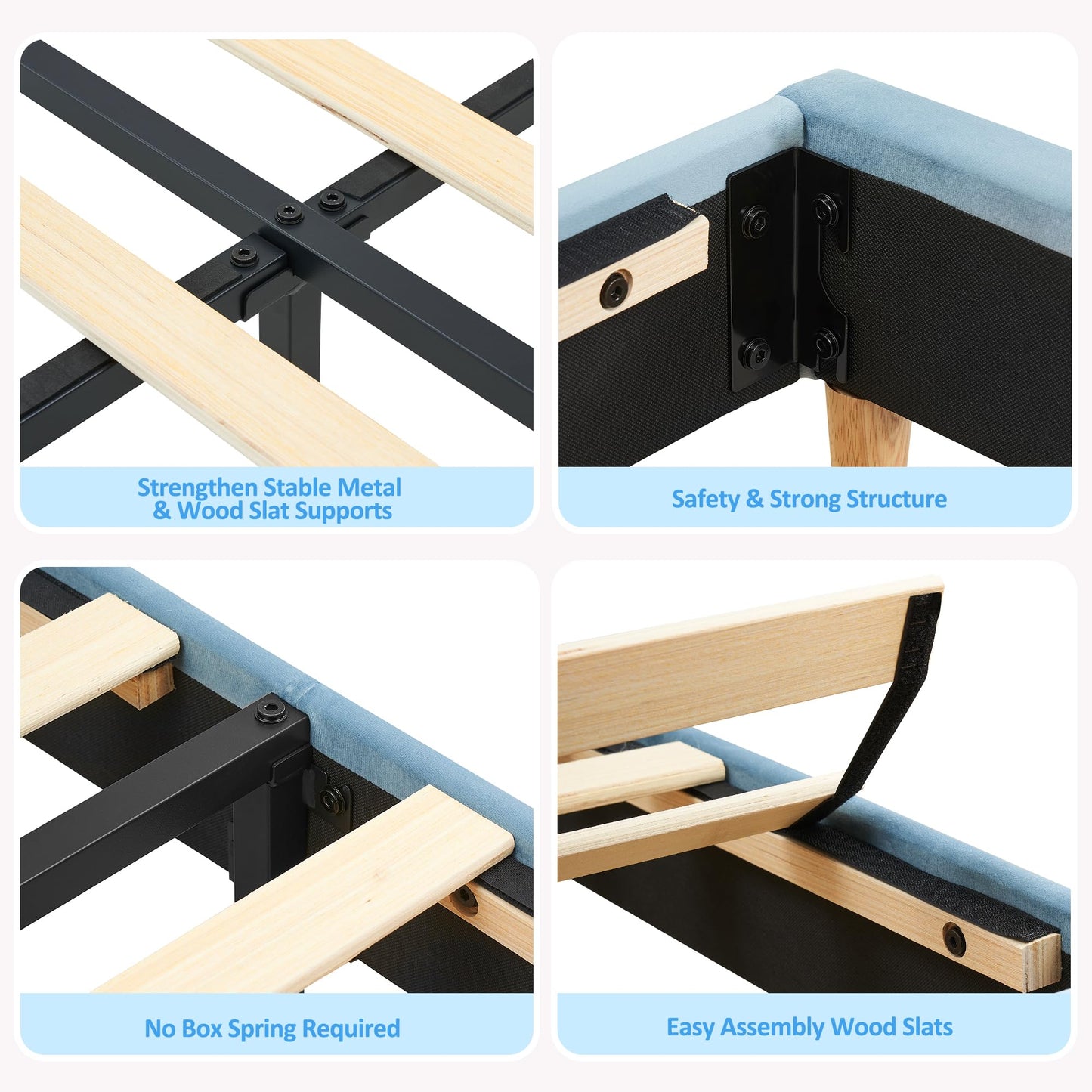IDEALHOUSE Twin Bed Frame for Kids, Upholstered Platform Bed with Large Storage Drawer and Bookcase Headboard, Boys Bed, Noise-Free, Easy Assembly, No Box Spring Needed, Blue