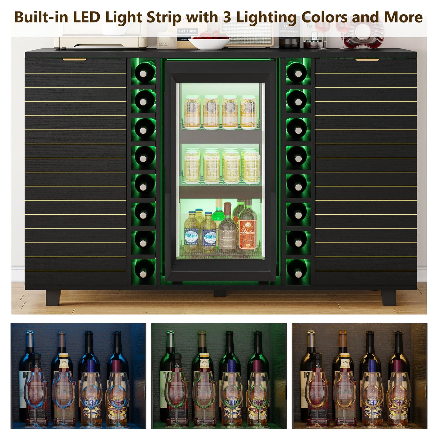 Feonase Coffee Bar Cabinet with Fridge Space (Fridge Not Include), Wine Cabinet with Wine Storage, Liquor Bar Cabinet with LED Lights, 16 Wine Racks, Wine Storage for Kitchen, Dining Room, Living Room