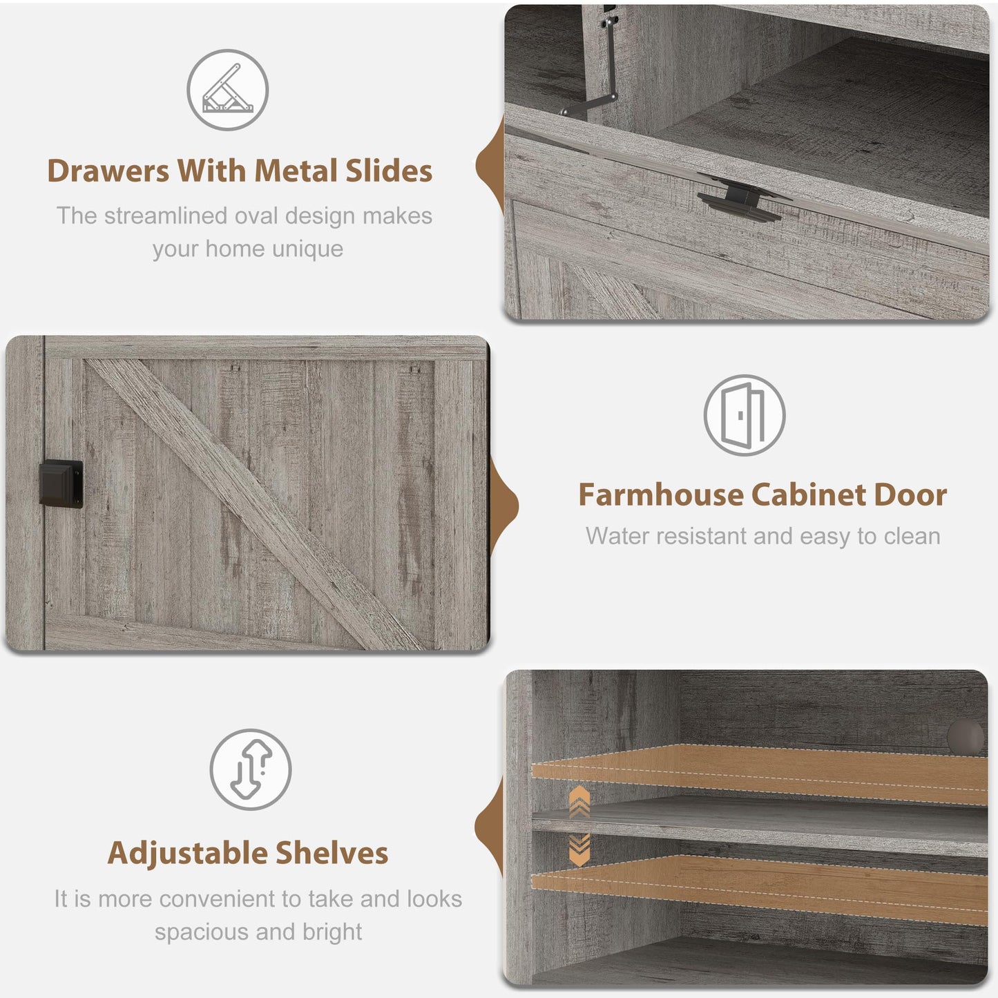 IDEALHOUSE Farmhouse TV Stand for Tv Up to 80 Inches, 70 in Long Entertainment Center with 4 Storage Drawers & 3 Open Shelf, Television Consoles Stands for Living Room, Bedroom-Antique Grey