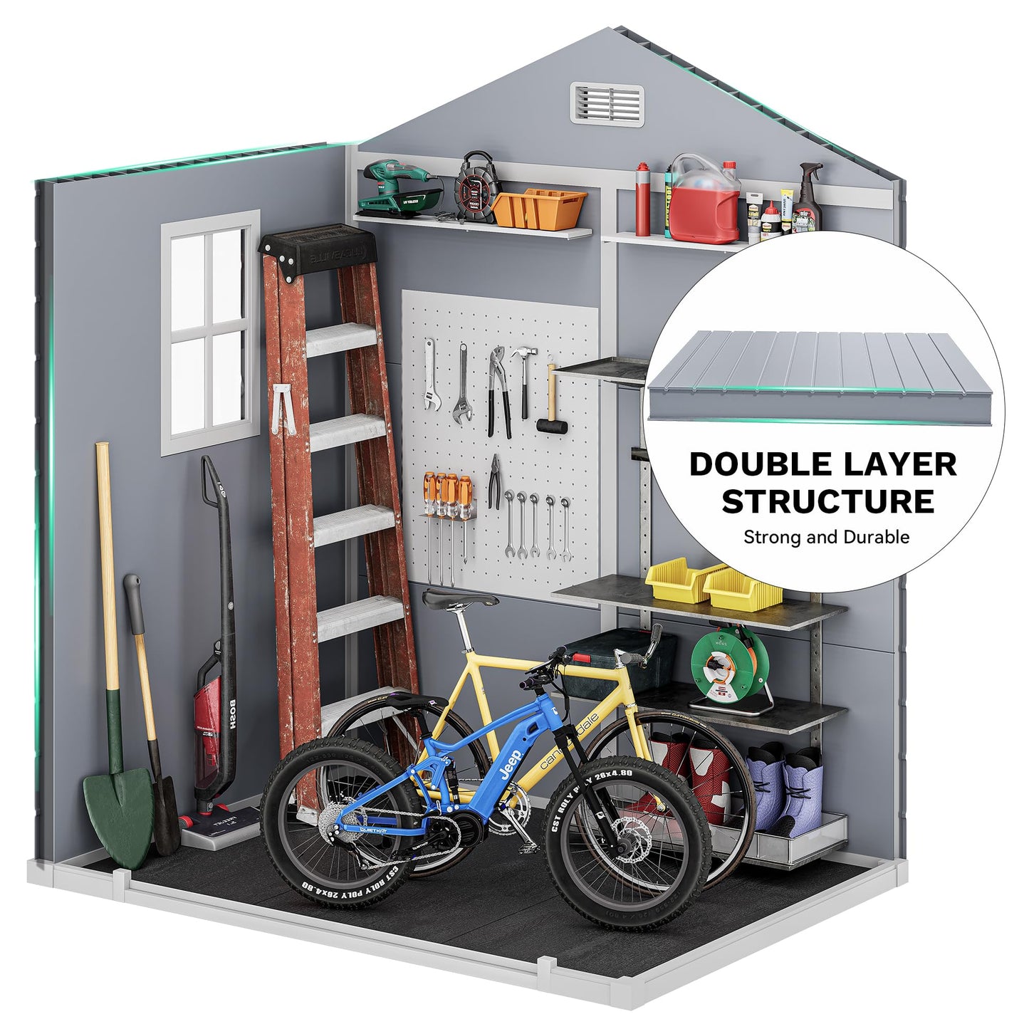 DWVO 6x4.4 FT Resin Storage Shed with Reinforced Floor, Outdoor Storage Shed with Lockable Door, Window and Vents, Waterproof Plastic Tool Storage for Garden, Backyard, Patio, Lawn