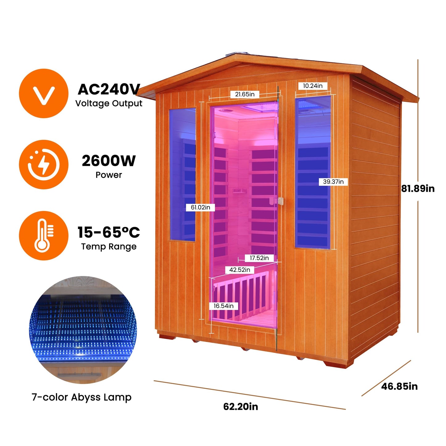 Netwboz Outdoor Sauna for 4 People, 2600W Cedar & Fir Wood Backyard Cabin with 11 Heaters, Large Family Spa Room with Abyss Lamp