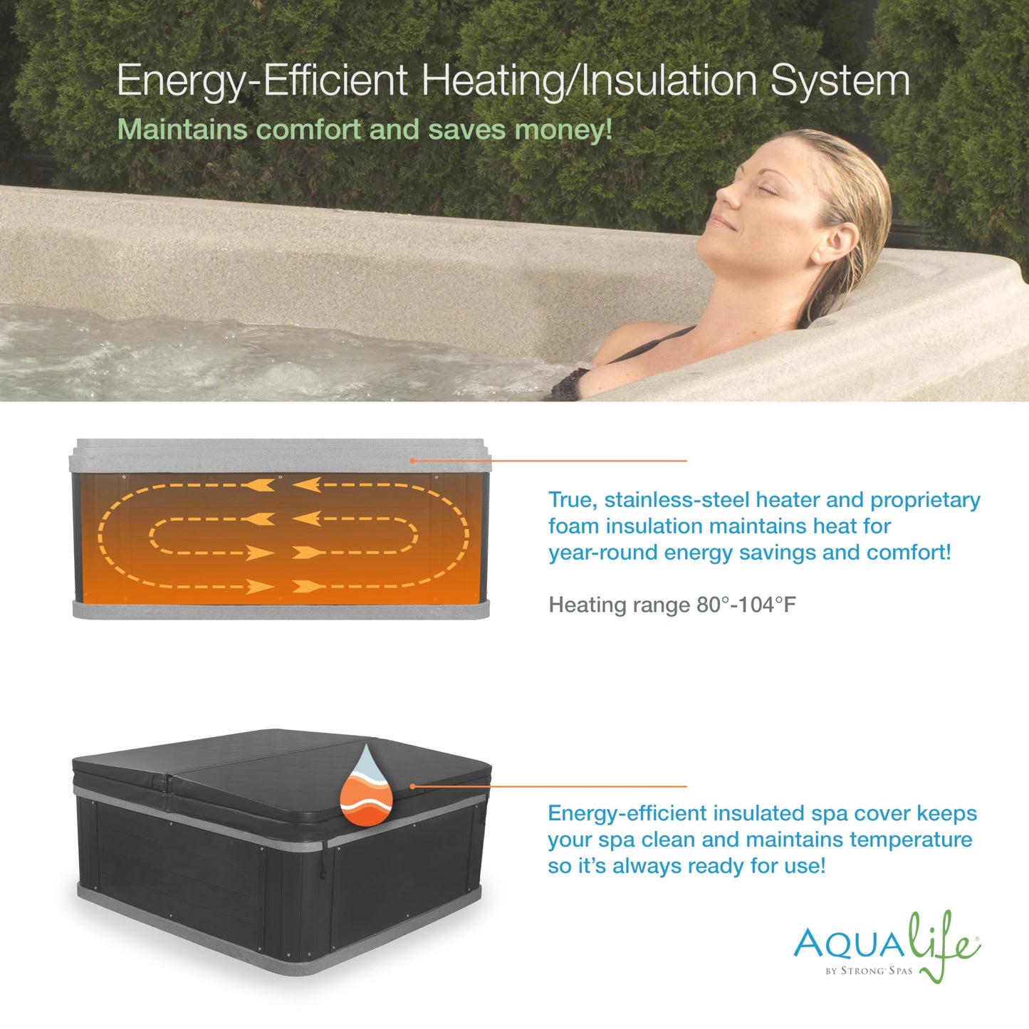 AquaLife Ariana™ 7-Person 30-Jet Non-Lounger Hot Tub with LED Lighting, Insulated Cover, Built-in Ice Bucket, Stainless Steel Heater and Ozonator