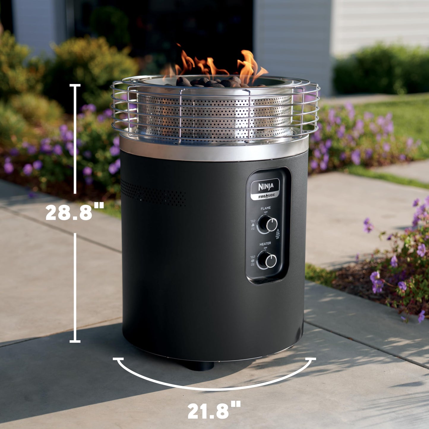 Ninja Fireside360™ Outdoor Heater and Fire Pit | 3 Modes with Flame and Heat Settings | Portable Smokeless Propane Design for Patio Deck and Camping | 80,000 BTU | Black | OF101BK