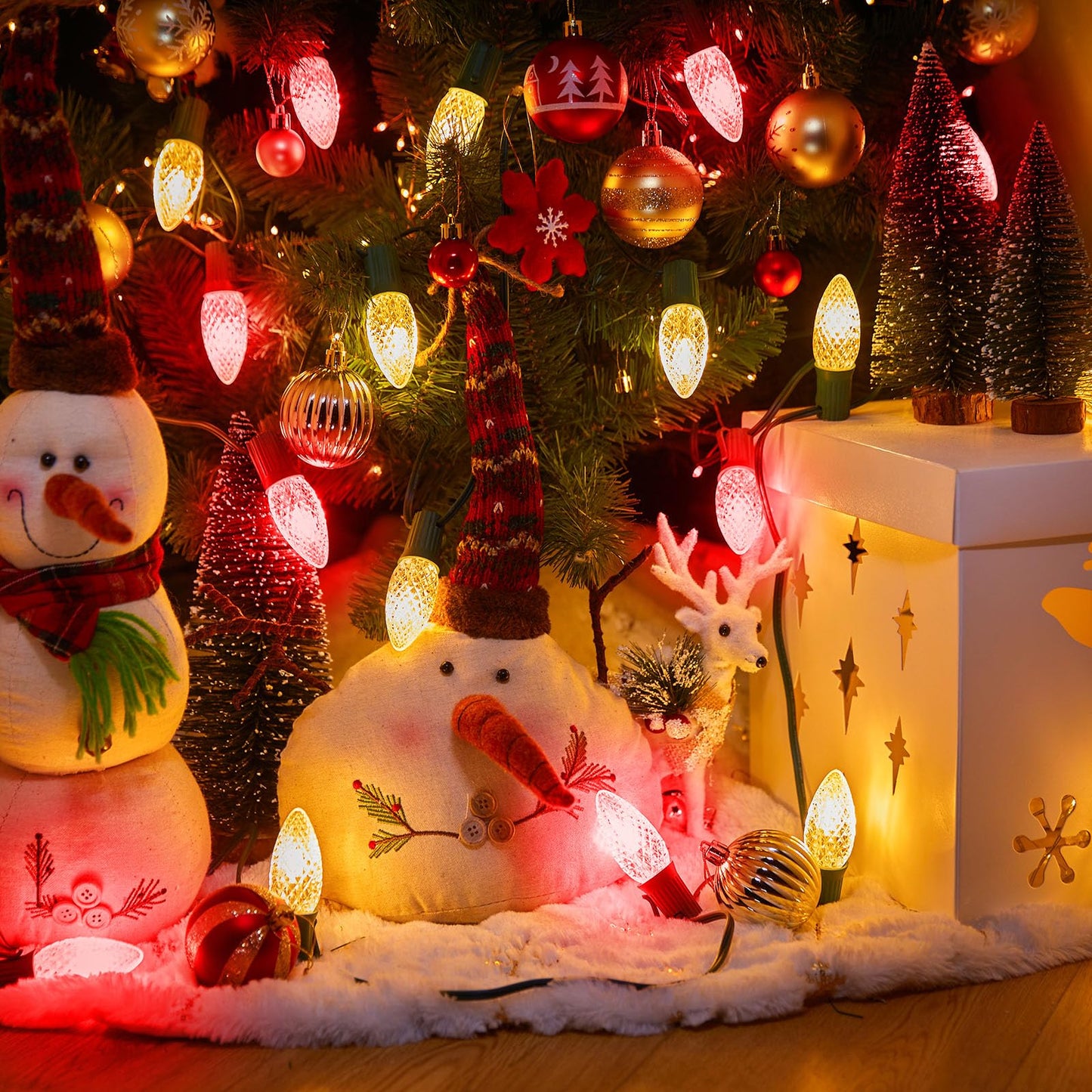 Minetom LED C9 Christmas Light Bulbs, 25 Pack, Red and Warm White, Dimmable, Fits C9/E17 Base, Commercial Grade