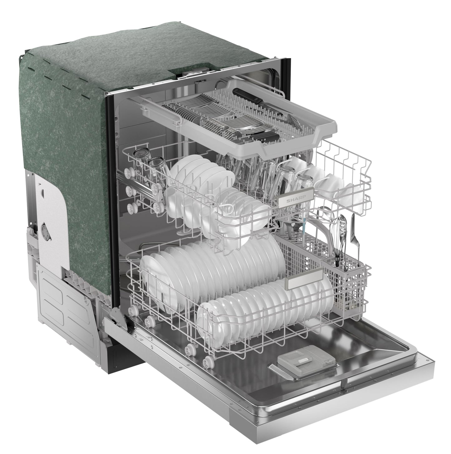 Sharp SDW6506JS 24-inch Stainless Steel Dishwasher, 49 dB, Third Rack, 12 Place Settings, Front Touch Controls
