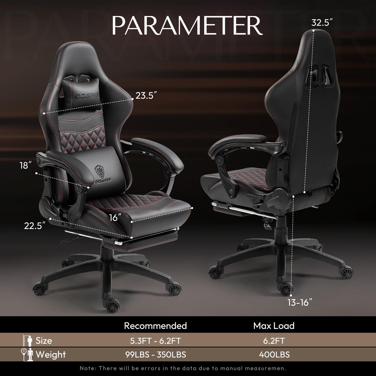 Dowinx Gaming Chair Big and Tall, Ergonomic PC Gaming Chair with Footrest & Massage, Racing Style Reclining Computer Chair for Adults, 400LBS Capacity - Heavy Duty Gamer Chair (Black)