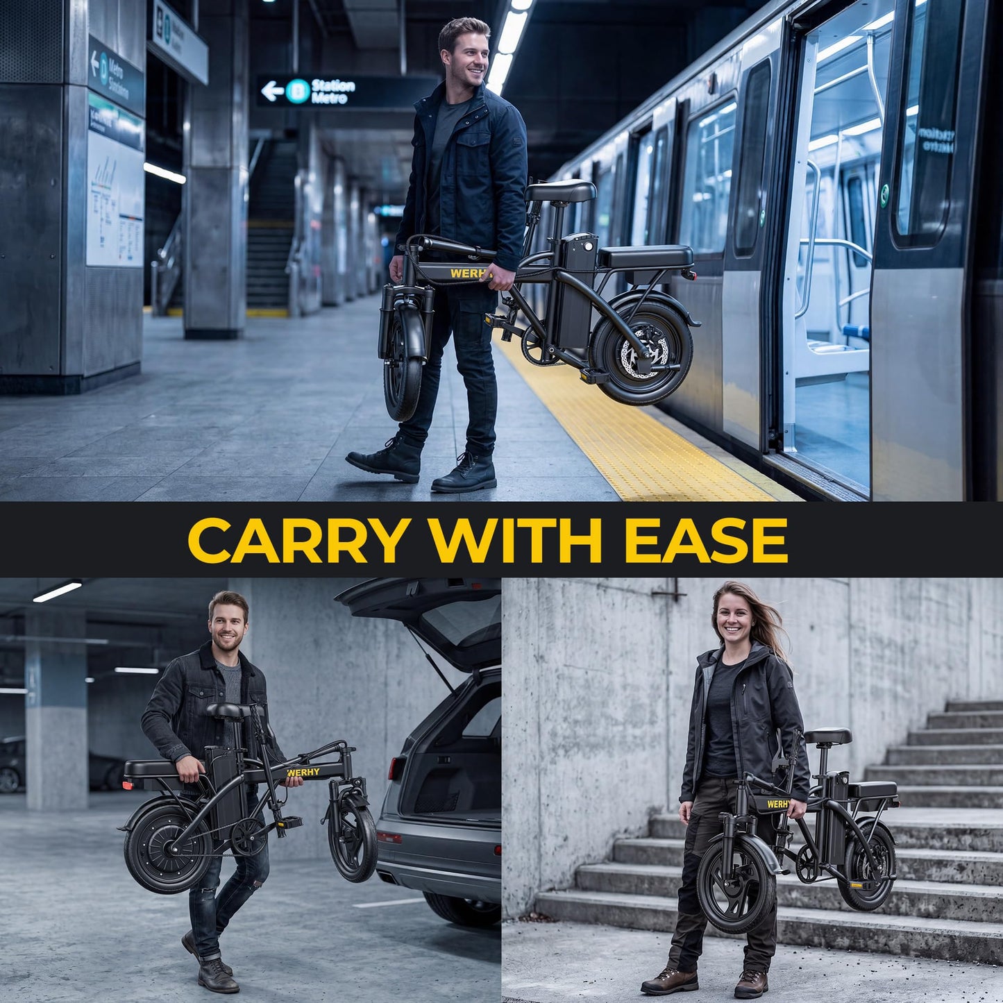 WERHY Electric Bike for Adults, 14" Tire Electric Dirt Bike with 48V Battery, Max 20/30 Miles Range (Pedal Assist Mode), Mini E Bikes
