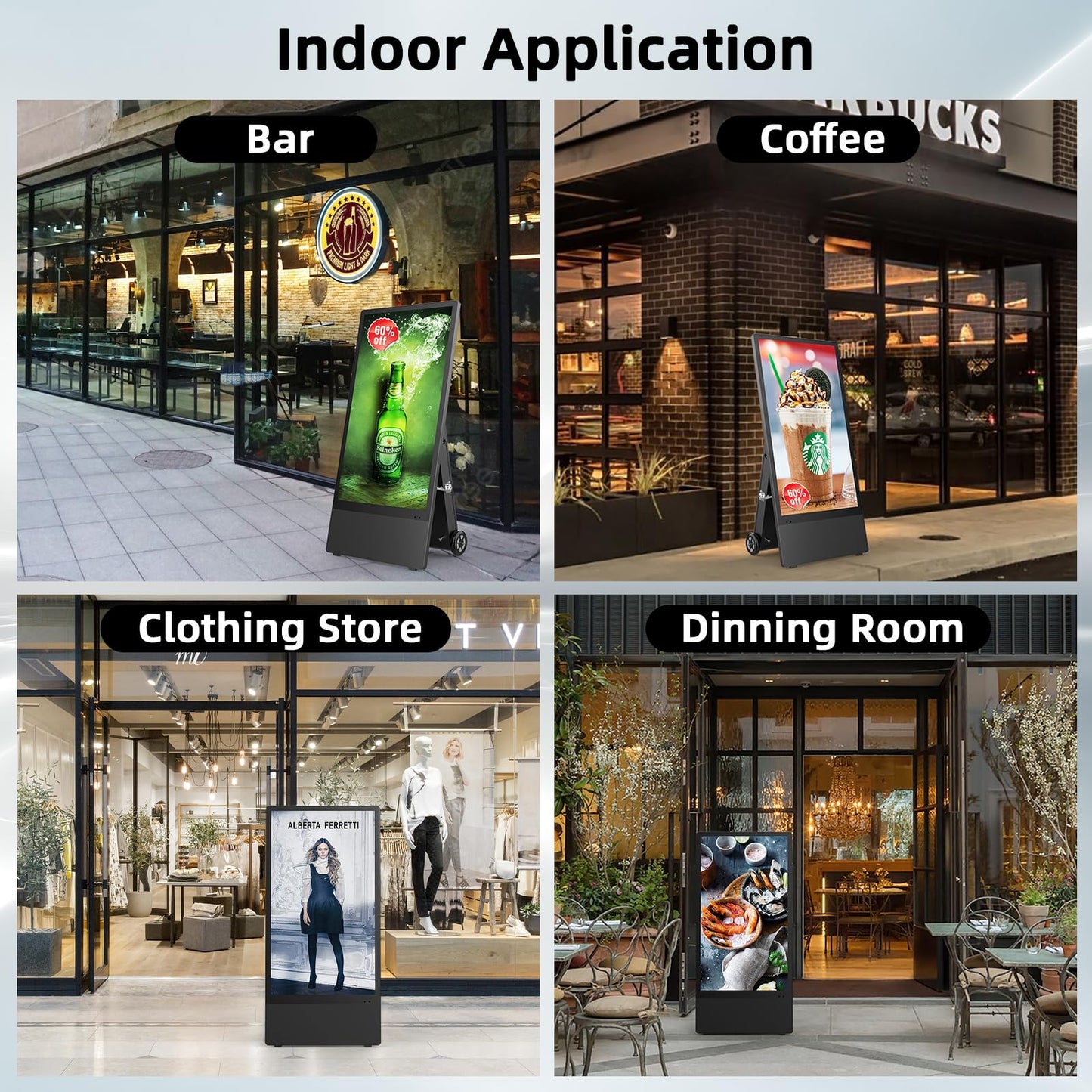 YIXZSWD 43 Inch Outdoor Digital Signage A-Frame Displays, Rechargeable Digital LCD Kiosks, Moveable Commercial Totem, IP65 Waterproof, Auto Adjustment 2000nits High Brightness Screen, High Capacity Battery for Restaurant/Bar/Food Truck/Store