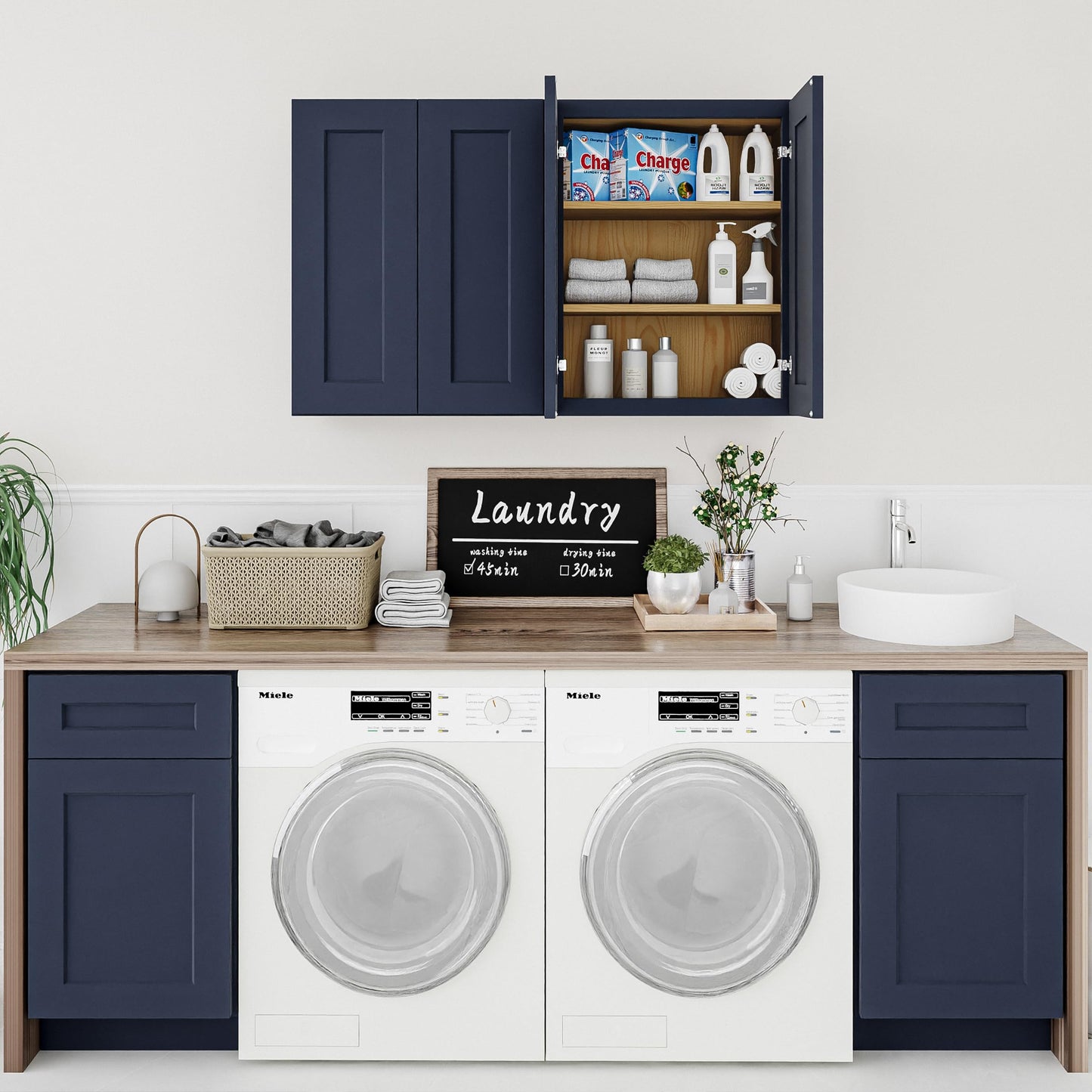 Mkosoll 24 Inch Medicine Cabinet Wall Mounted, Solid Wood Over The Toilet Storage Cabinet, Bathroom Organizer Cabinets with 2 Door & Shelves, Easy to Assemble for Laundry Room, Kitchen, Garage - Blue