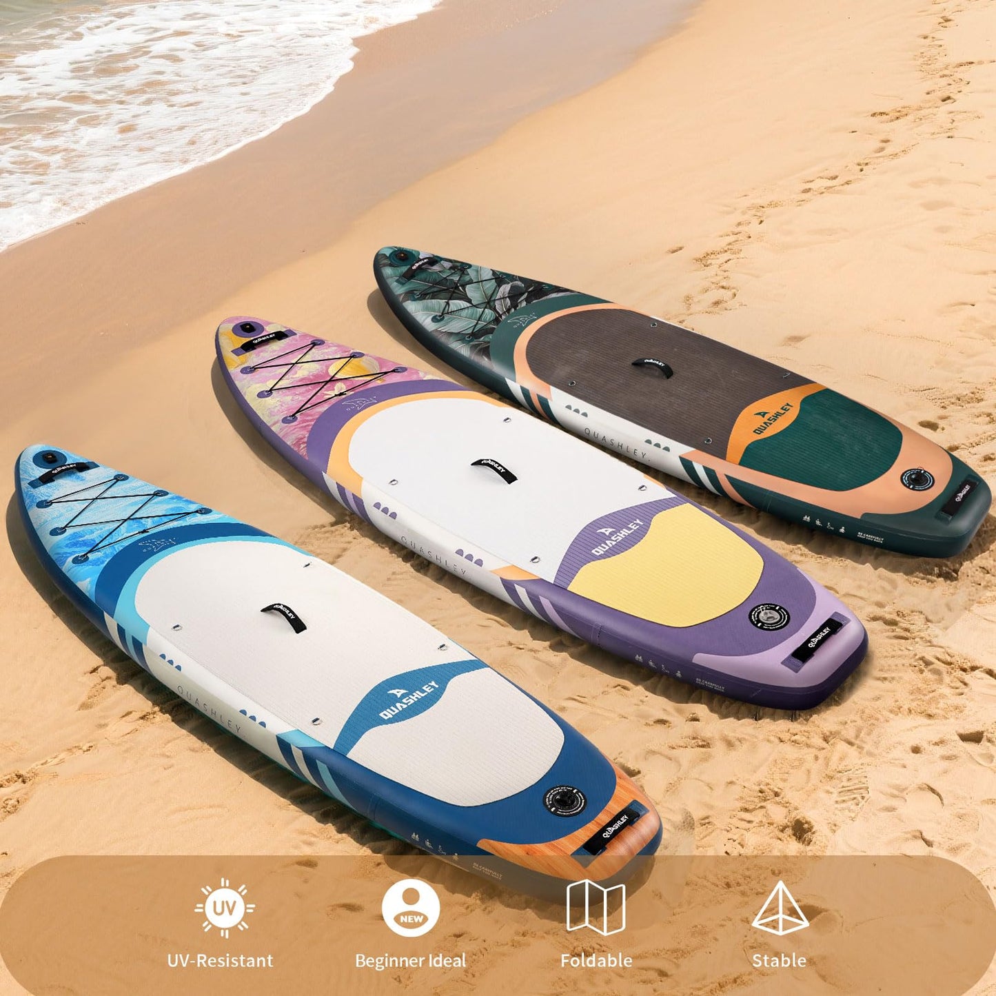 Quashley Inflatable Paddle Board 10.5'*32" Stand Up Paddleboards Inflatable with Premium SUP Accessories,Durable Material and Non-Slip Deck,Removable Paddle Fins Green