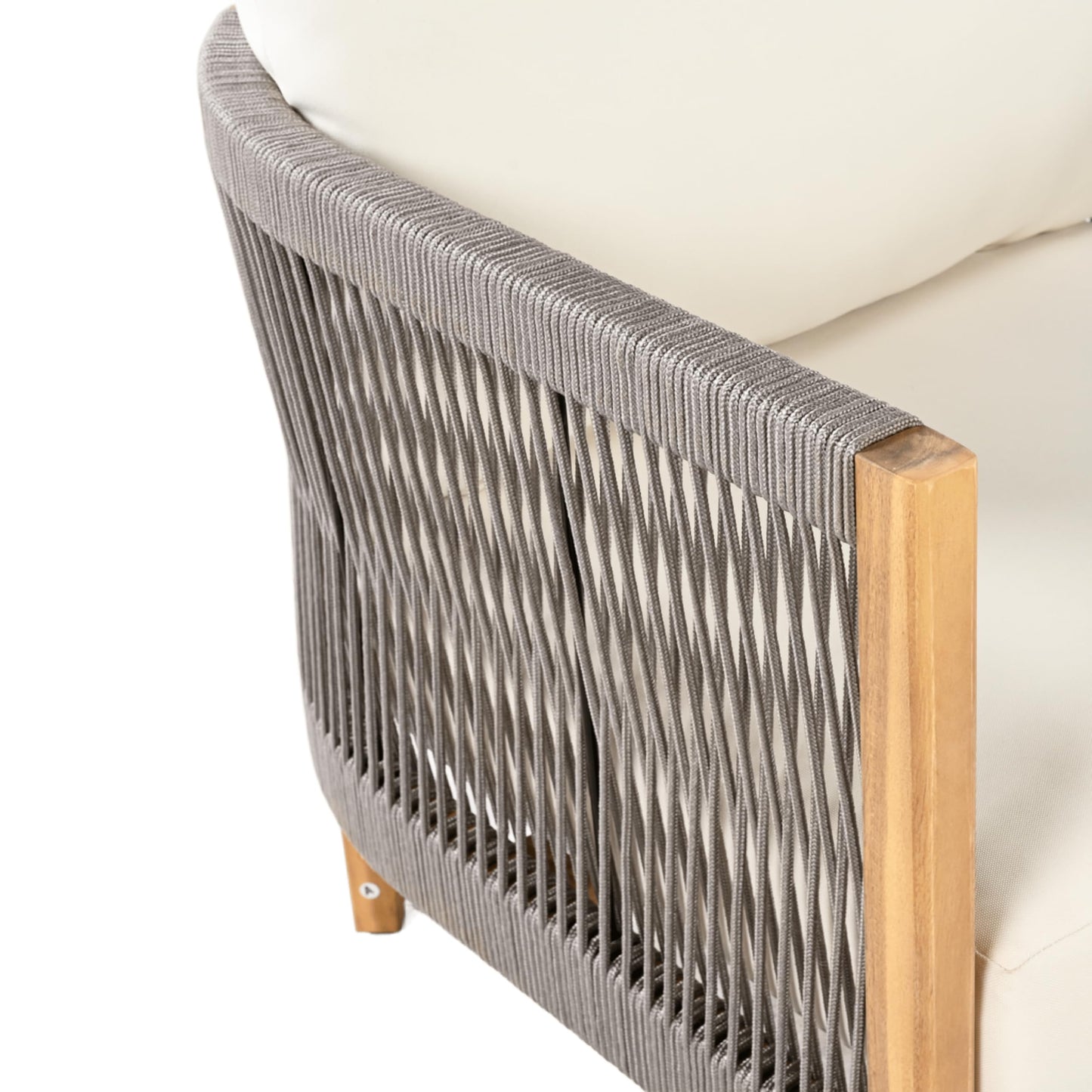 Christopher Knight Home Havets 5 Pieces Outdoor Acacia Furniture Set, Woven Rope Loveseat and Accent Club Chairs, 6" Thick Cushions Sofa and Coffee Table Set for Backyard Garden Balcony, Gray+Beige
