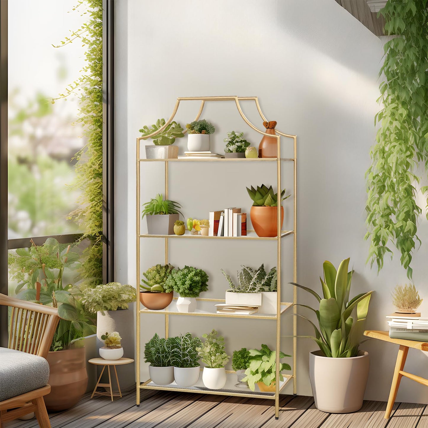 GIFTTROVE 4 Tier Bookshelf, Metal Book Shelf for Storage, Tall Storage Display Bookcase, Modern Open Book Case for Bedroom, Living Room, Glass Office Organization Shelf, 66.3" X 26" X 13"