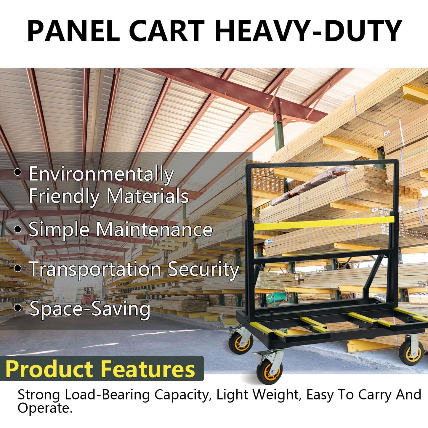 VisHomeYard Folding Drywall Cart, 2200LBS Load Capacity, Sheetrock Dolly, Drywall Plywood Cart Dolly with Rubber Swivel Casters