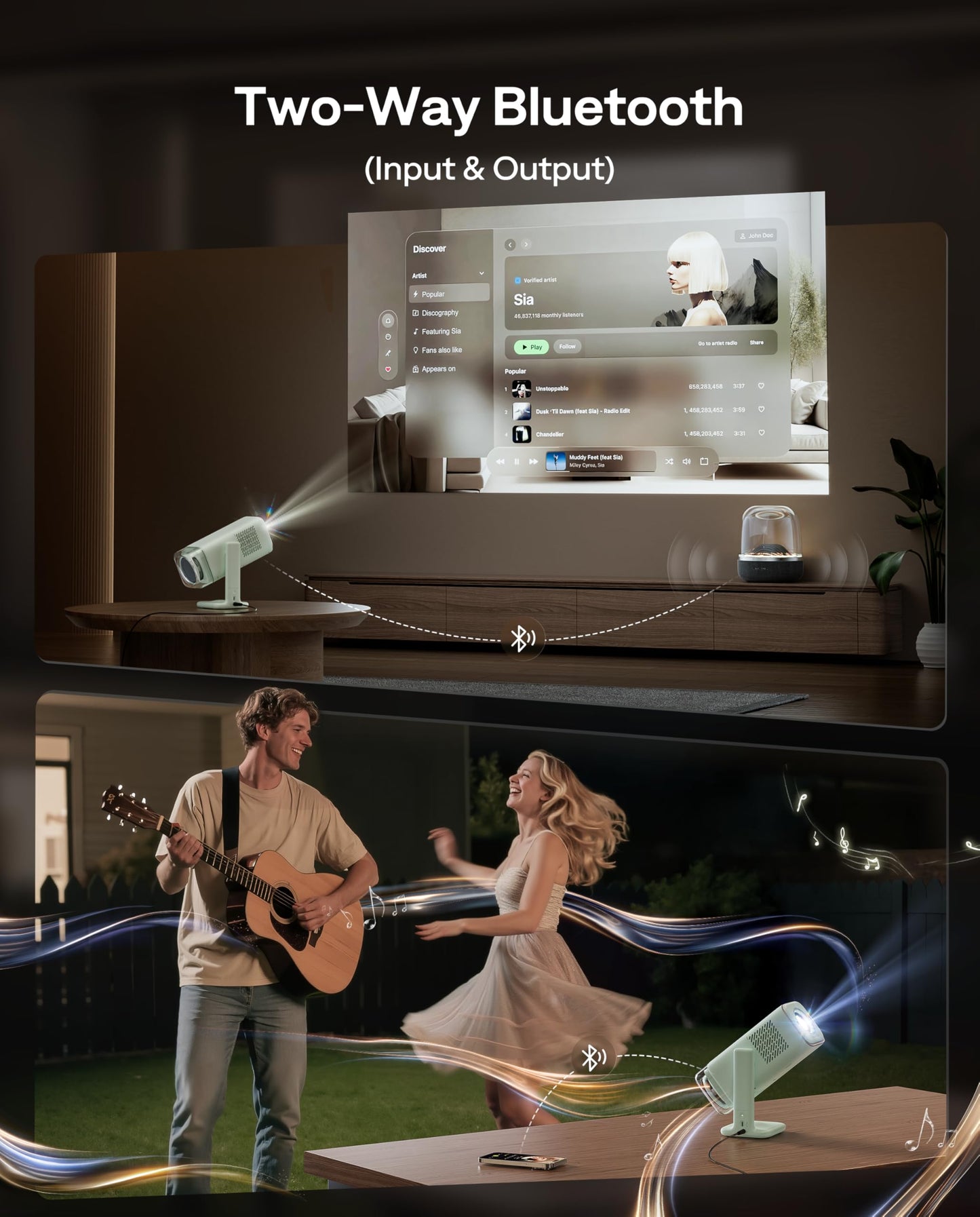 Aurzen BOOM Air Google TV Portable Projector with WiFi and Bluetooth, USB-C Powered, Smart Projector for Outdoor & Home Movie, 4K Supported, Real-Time Focus, Dolby Audio, Adjustable Stand, Off-White