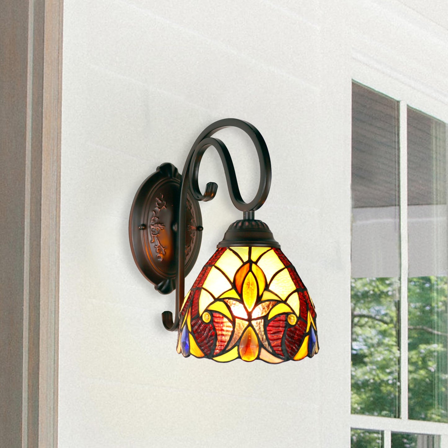 Chloe Lighting Adia Victorian Tiffany-Style Wall Sconce, Dark Bronze, 1 Light, 6.25inx10.88inx11in, Multicolor, Model CH38632AV06-